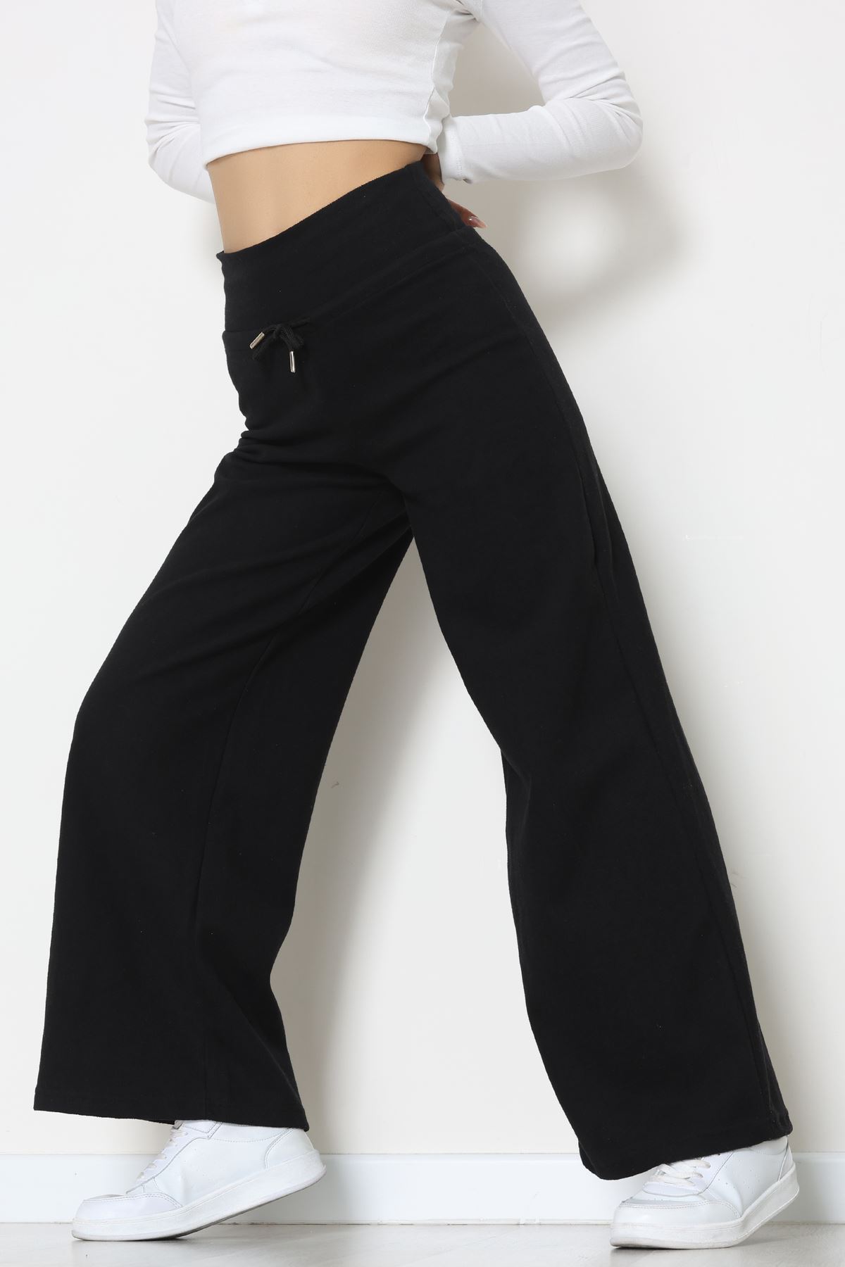 Selanik Kumaş Lastikli Palazzo Pantolon Siyah - 51227.1567.