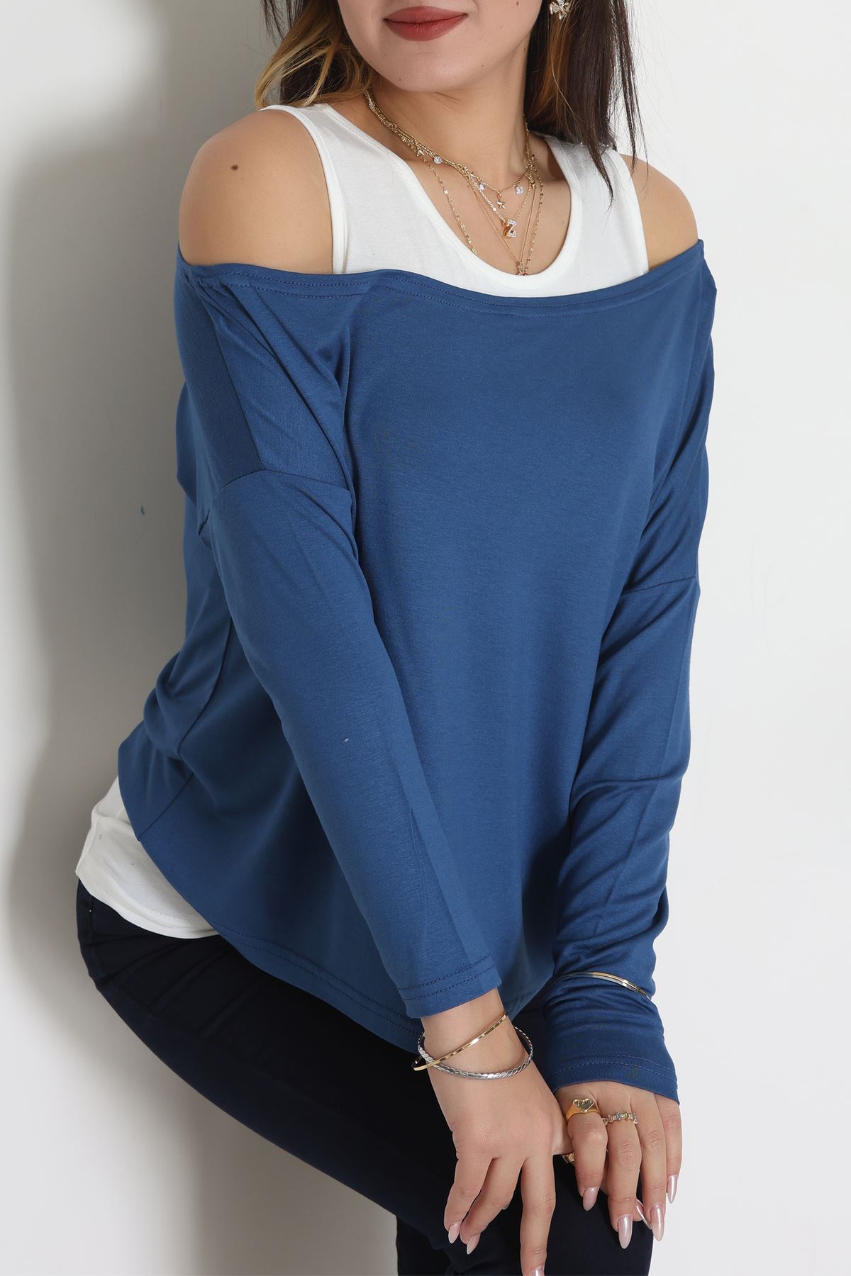 İçli Dışlı İkili Viskon Bluz İndigo - 70827.1095.