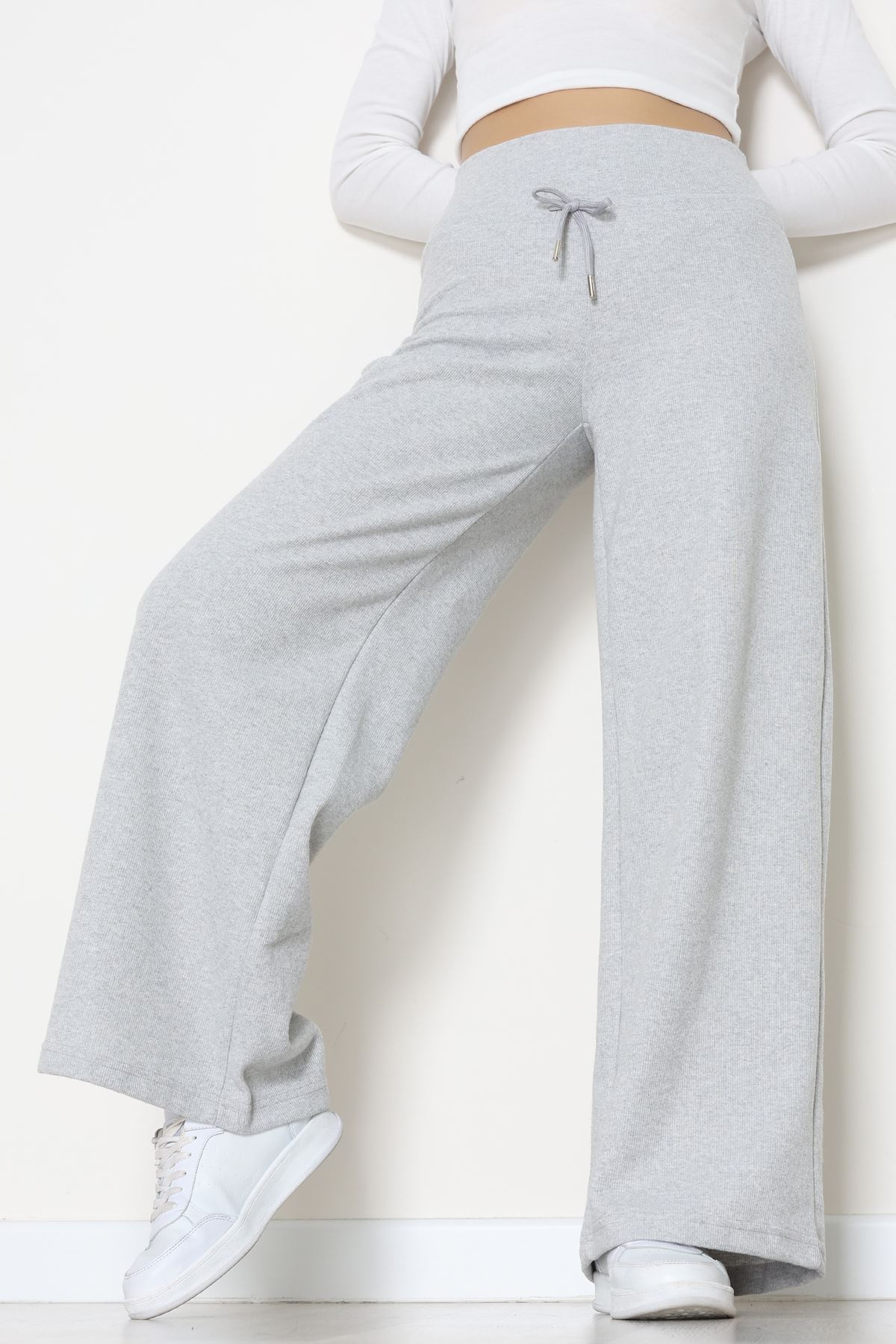 Selanik Kumaş Lastikli Palazzo Pantolon Gri - 51227.1567.