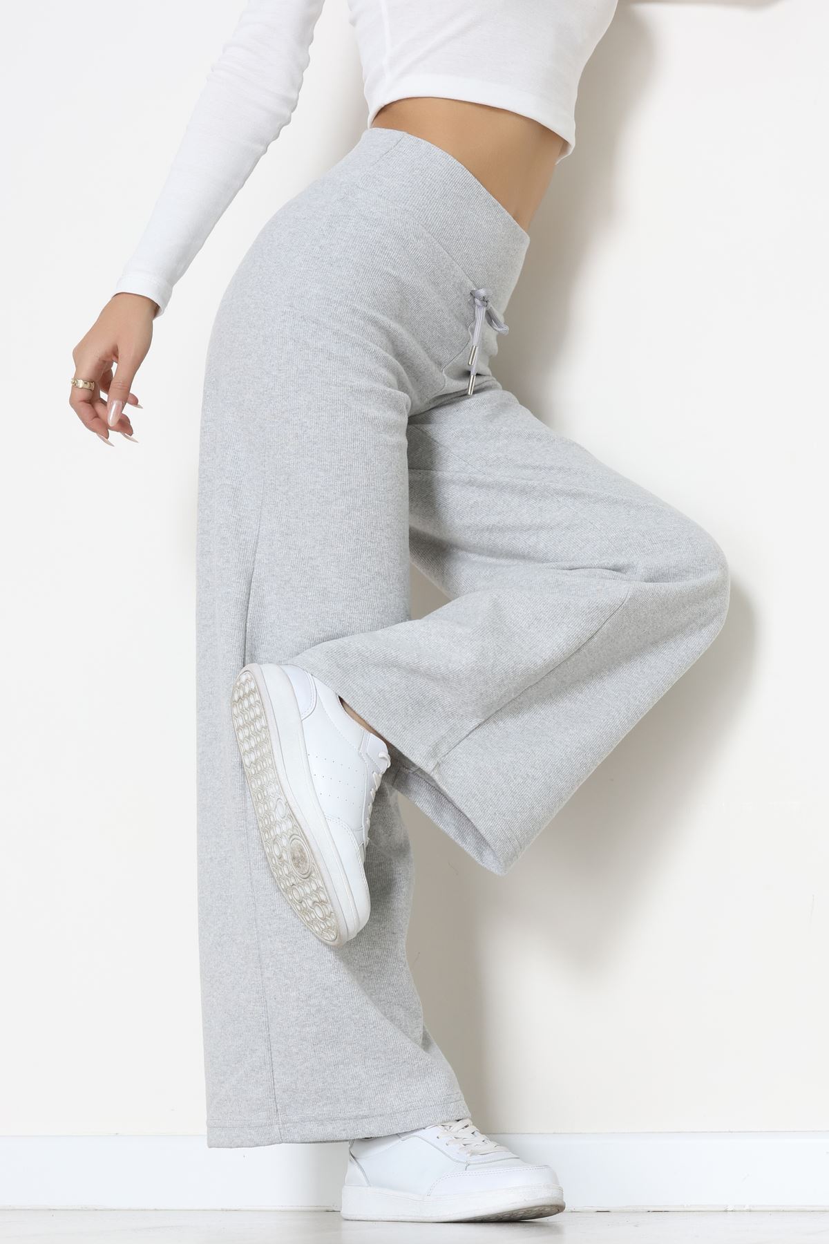 Selanik Kumaş Lastikli Palazzo Pantolon Gri - 51227.1567.