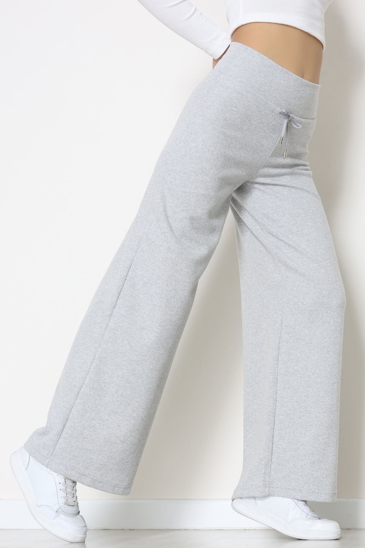 Selanik Kumaş Lastikli Palazzo Pantolon Gri - 51227.1567.