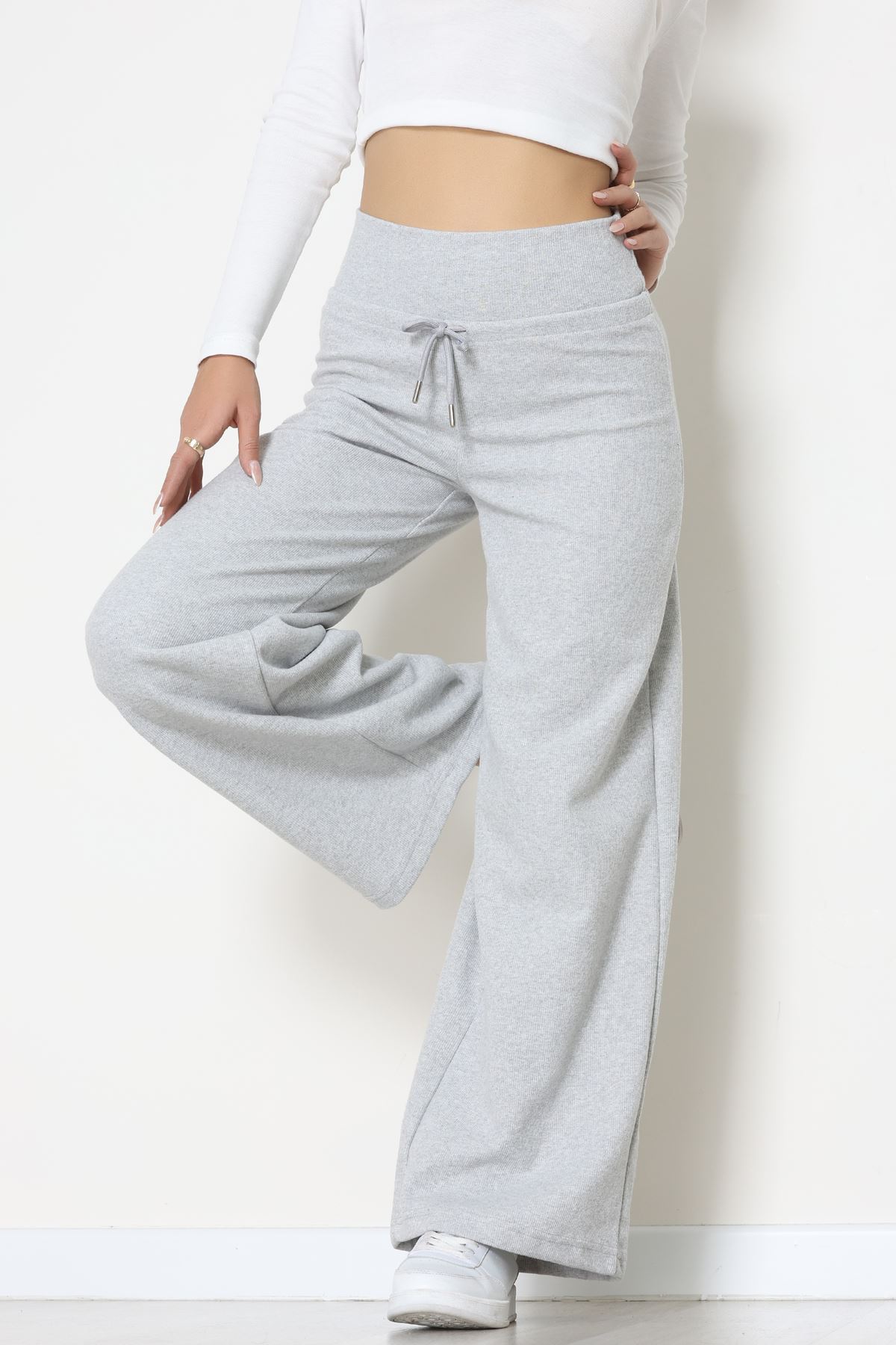 Selanik Kumaş Lastikli Palazzo Pantolon Gri - 51227.1567.