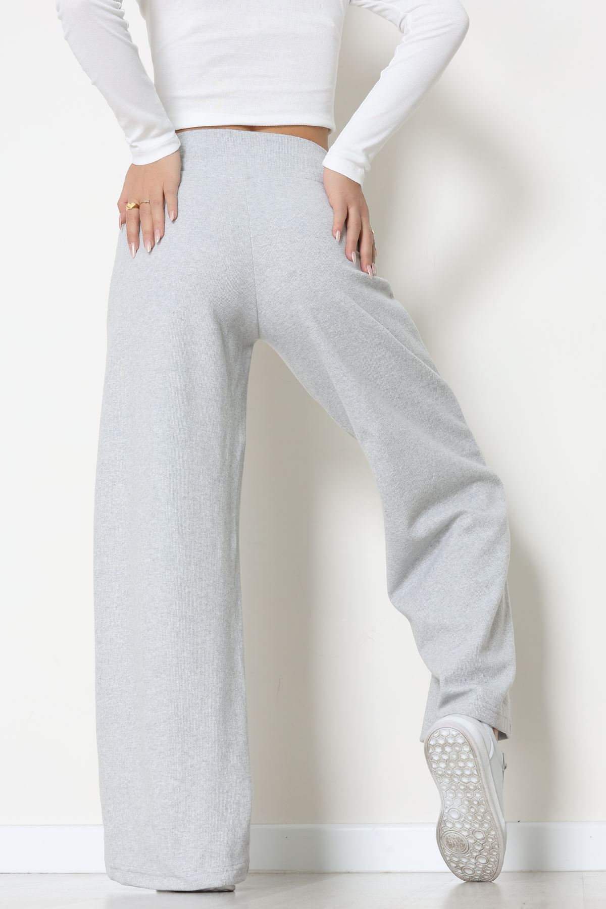 Selanik Kumaş Lastikli Palazzo Pantolon Gri - 51227.1567.