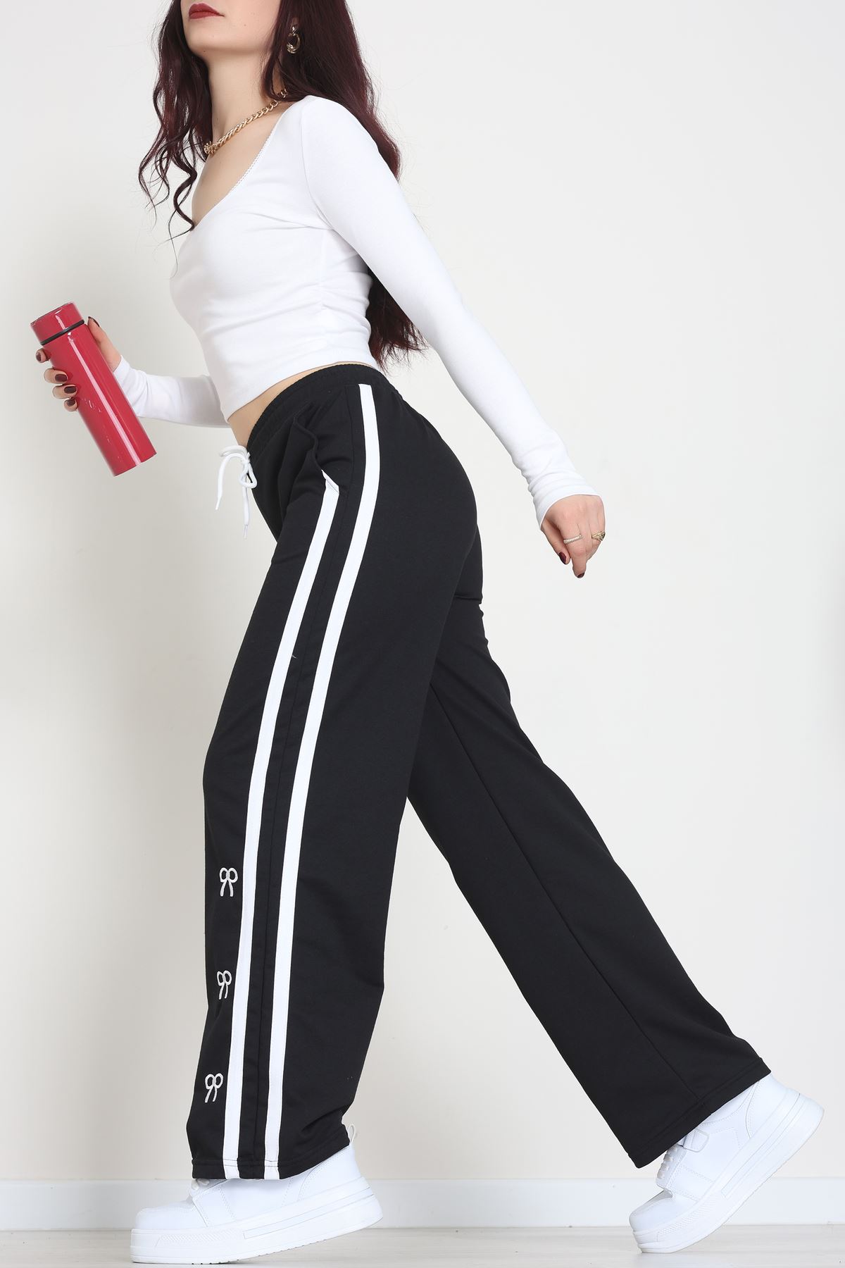 Şeritli 2 İplik Eşofman Altı Siyah - 52177.1005.