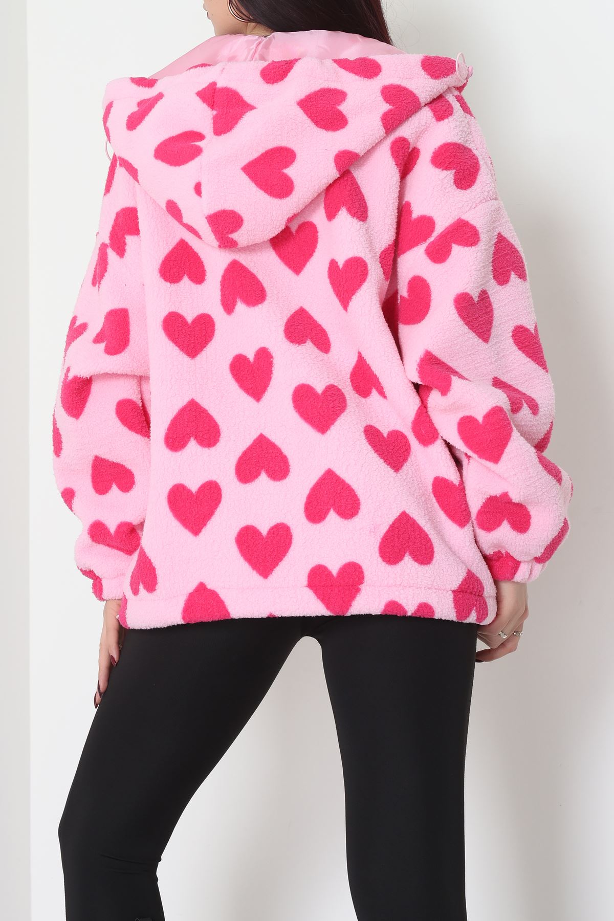 Kapüşonlu Kalpli Peluş Mont Pembe - 31482.1247.