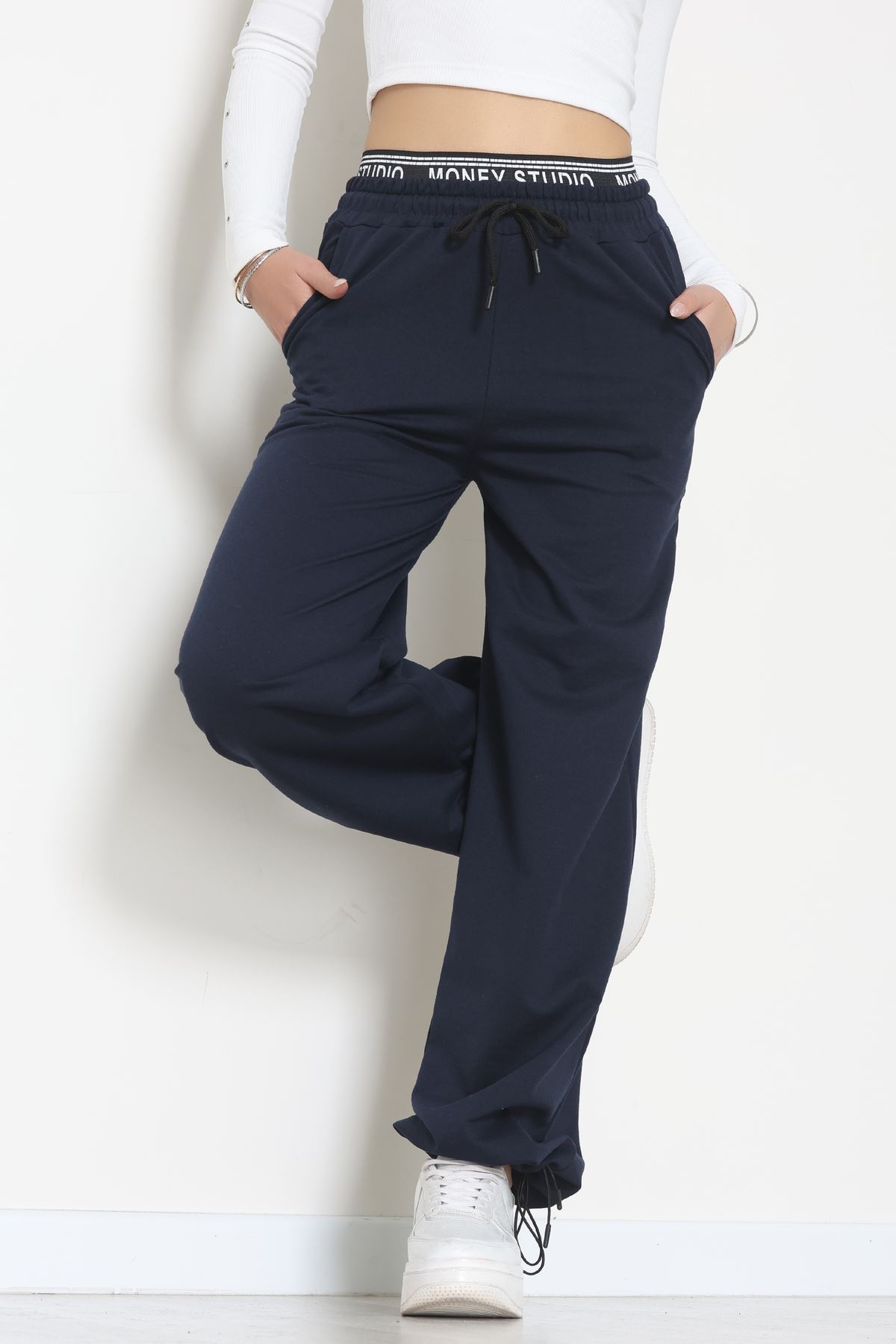 Bel Detaylı 2 İplik Eşofman Altı Lacivert2 - 70169.1857.