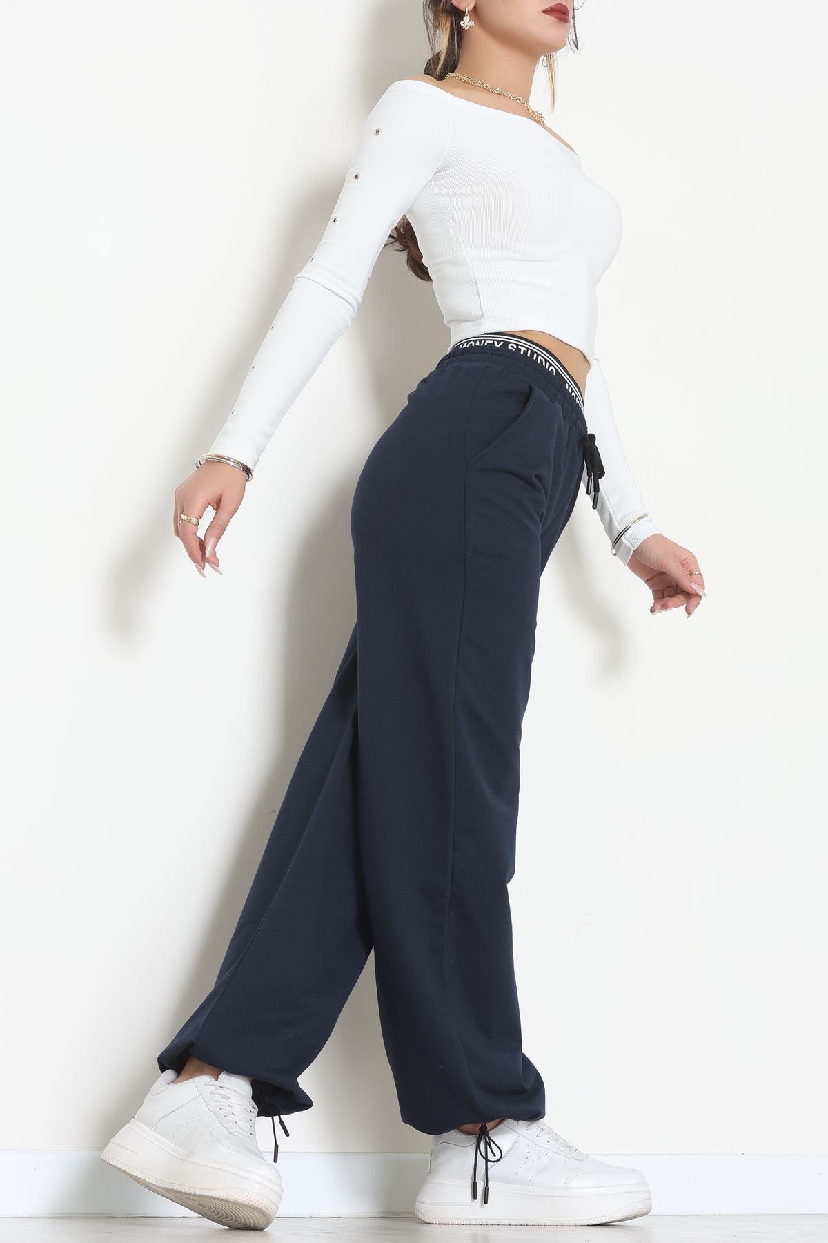 Bel Detaylı 2 İplik Eşofman Altı Lacivert2 - 70169.1857.