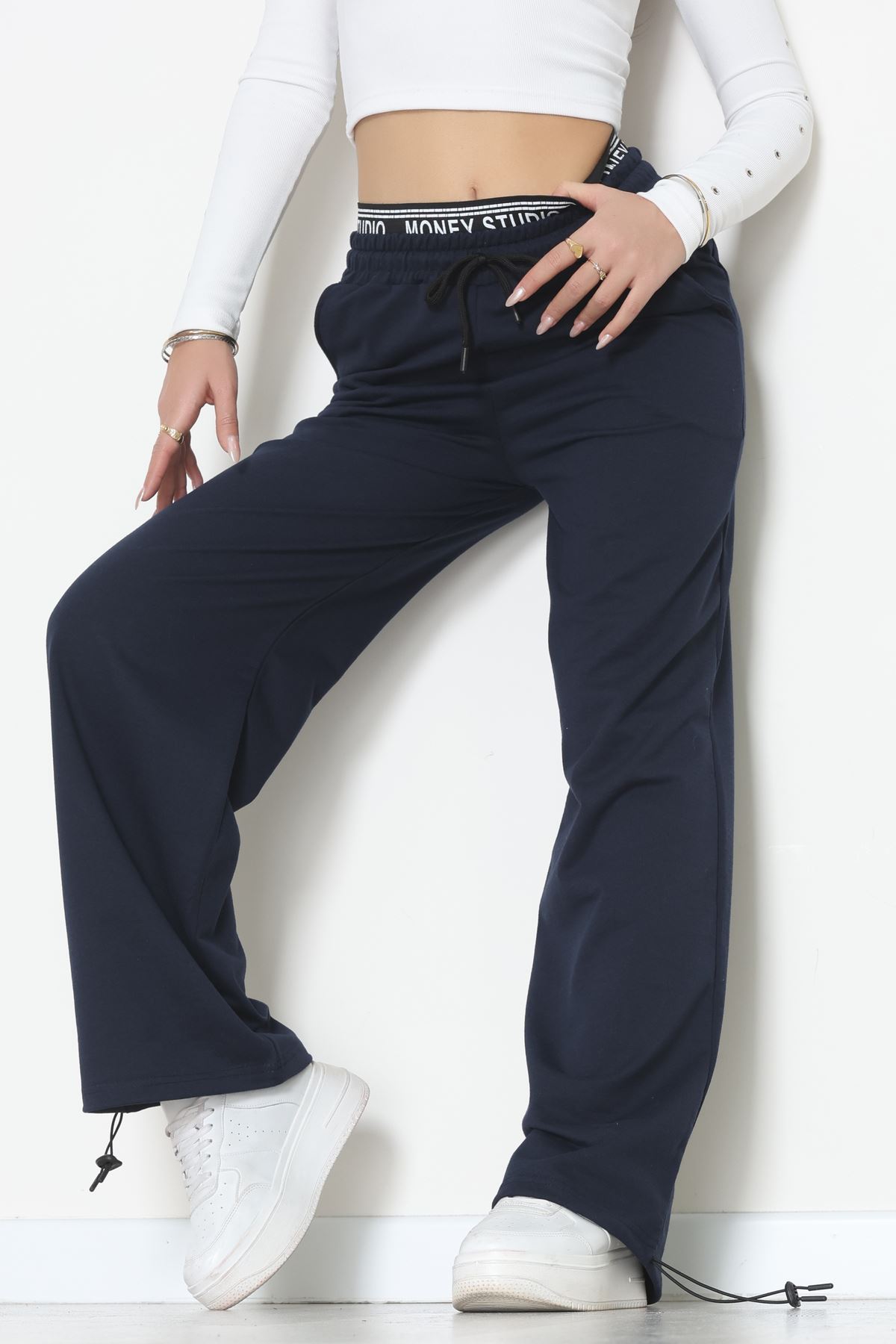 Bel Detaylı 2 İplik Eşofman Altı Lacivert2 - 70169.1857.