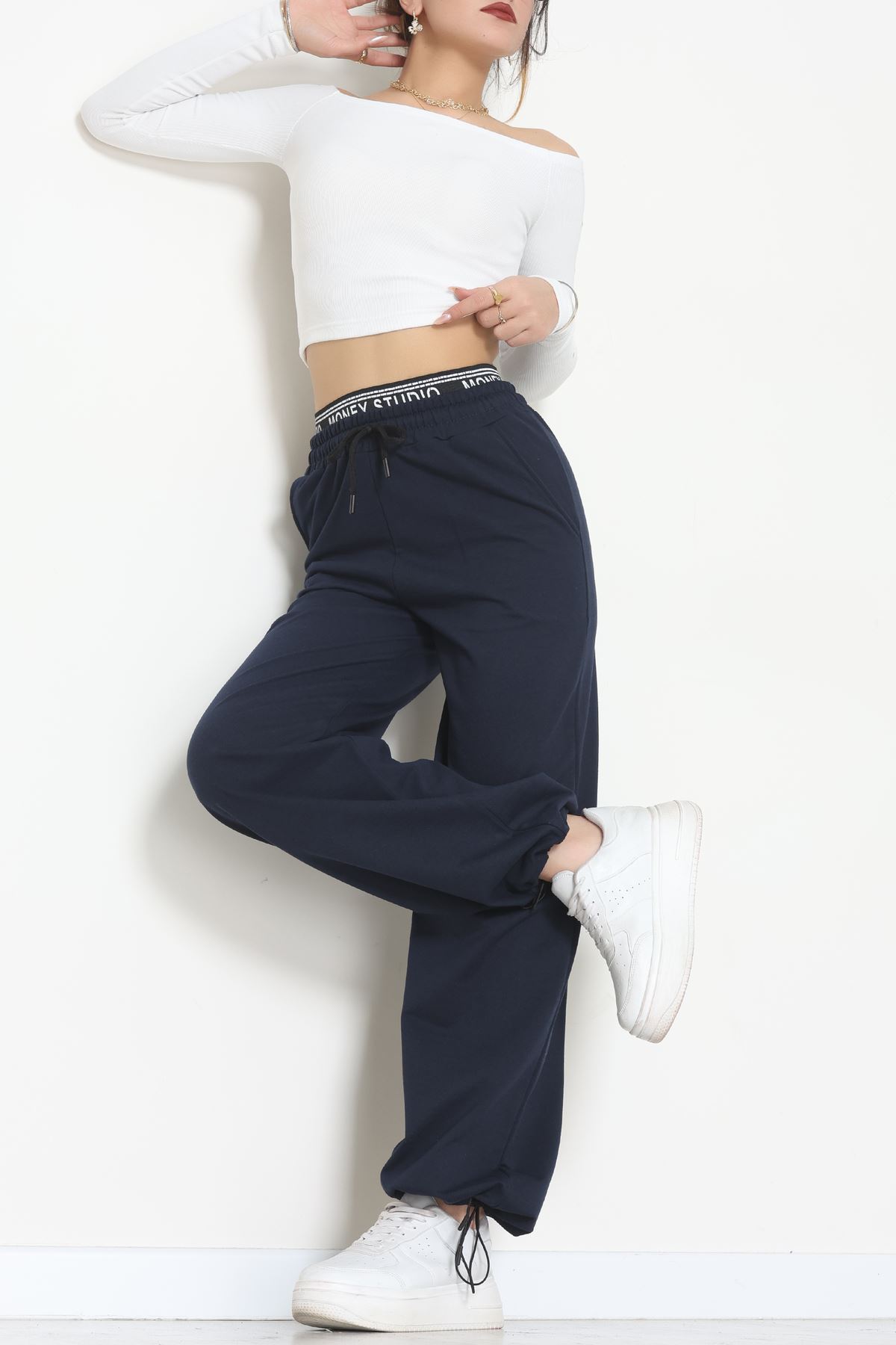 Bel Detaylı 2 İplik Eşofman Altı Lacivert2 - 70169.1857.