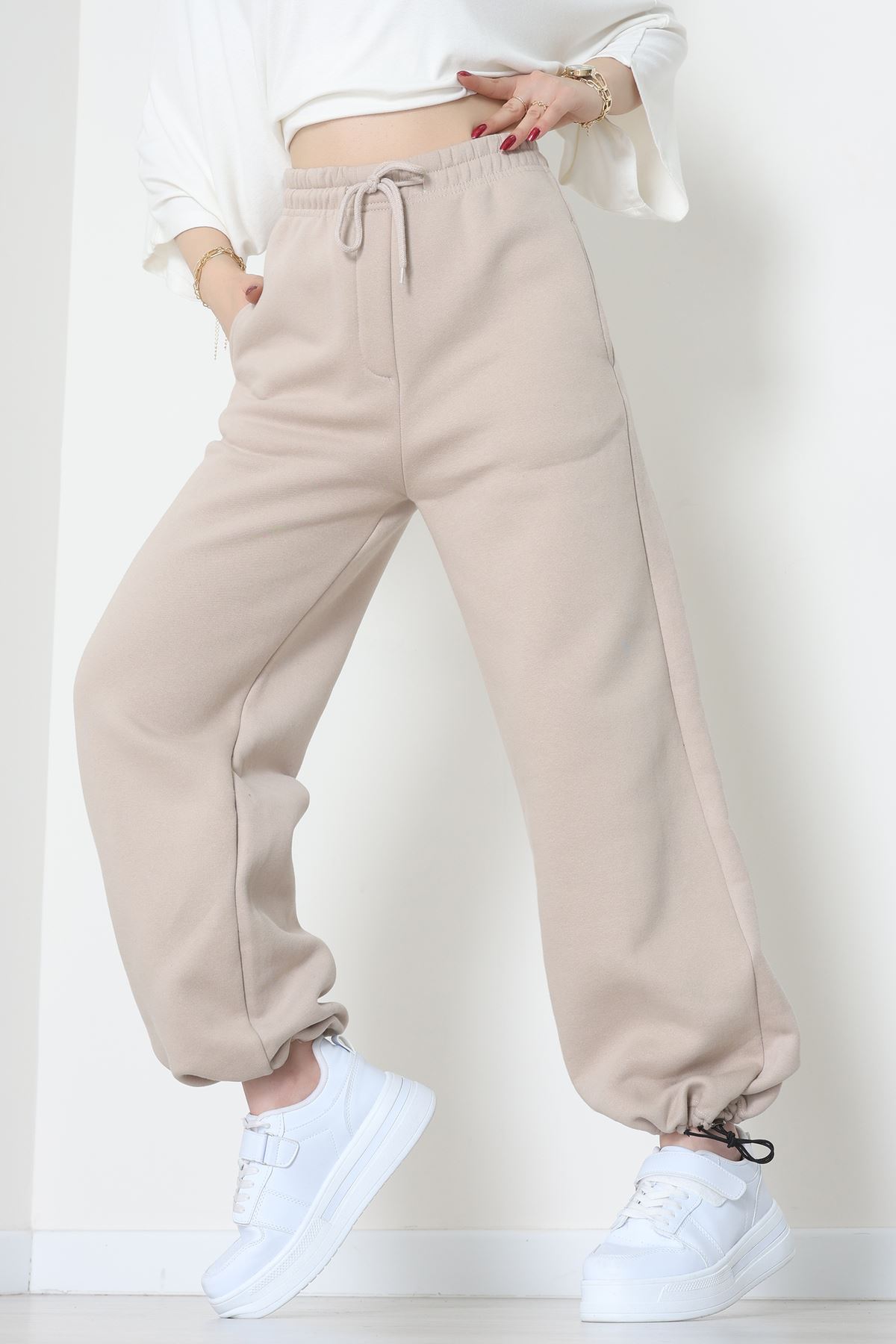 3 İplik Şardonlu Paça Stoperli Eşofman Altı Taş - 52069.2113.