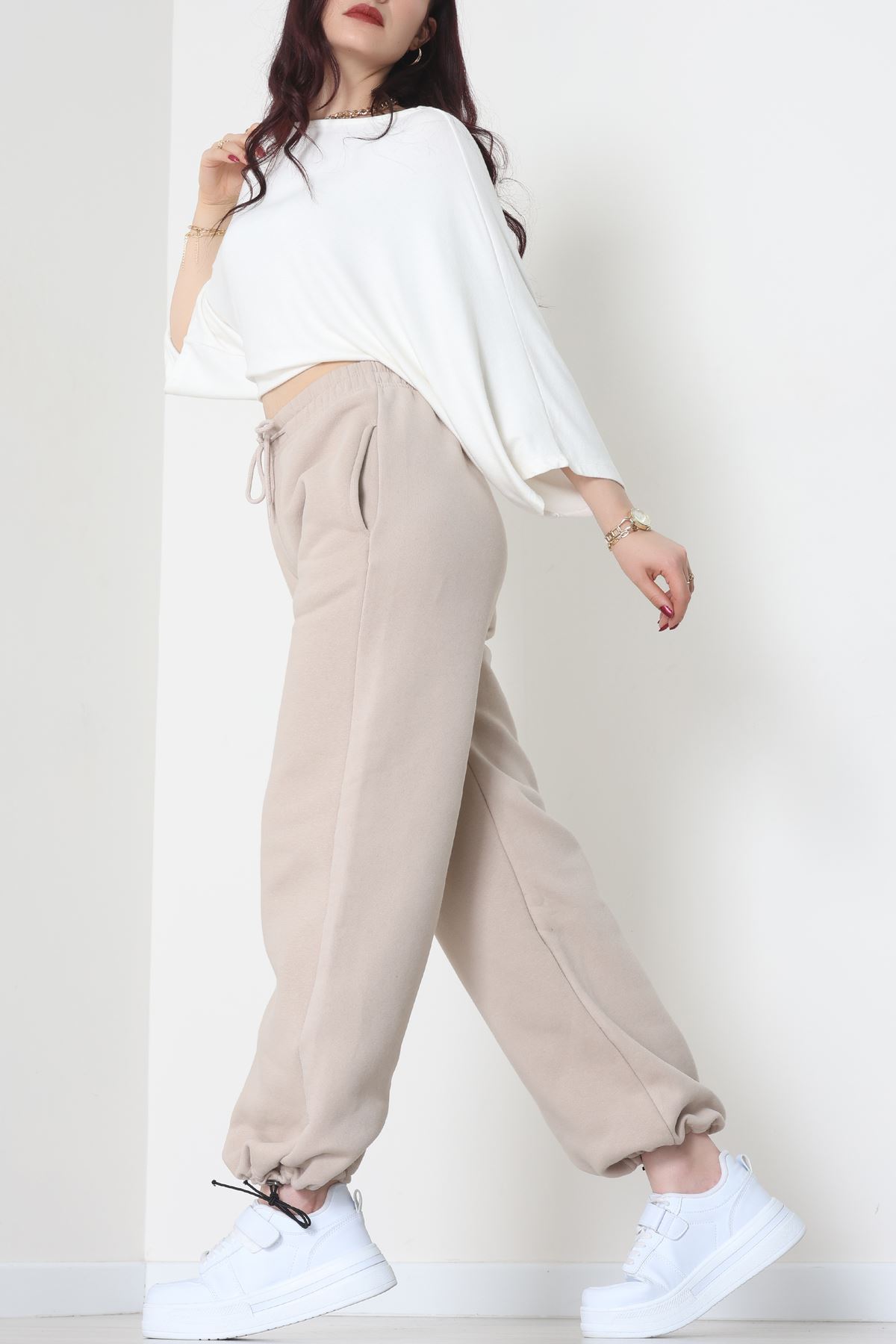 3 İplik Şardonlu Paça Stoperli Eşofman Altı Taş - 52069.2113.