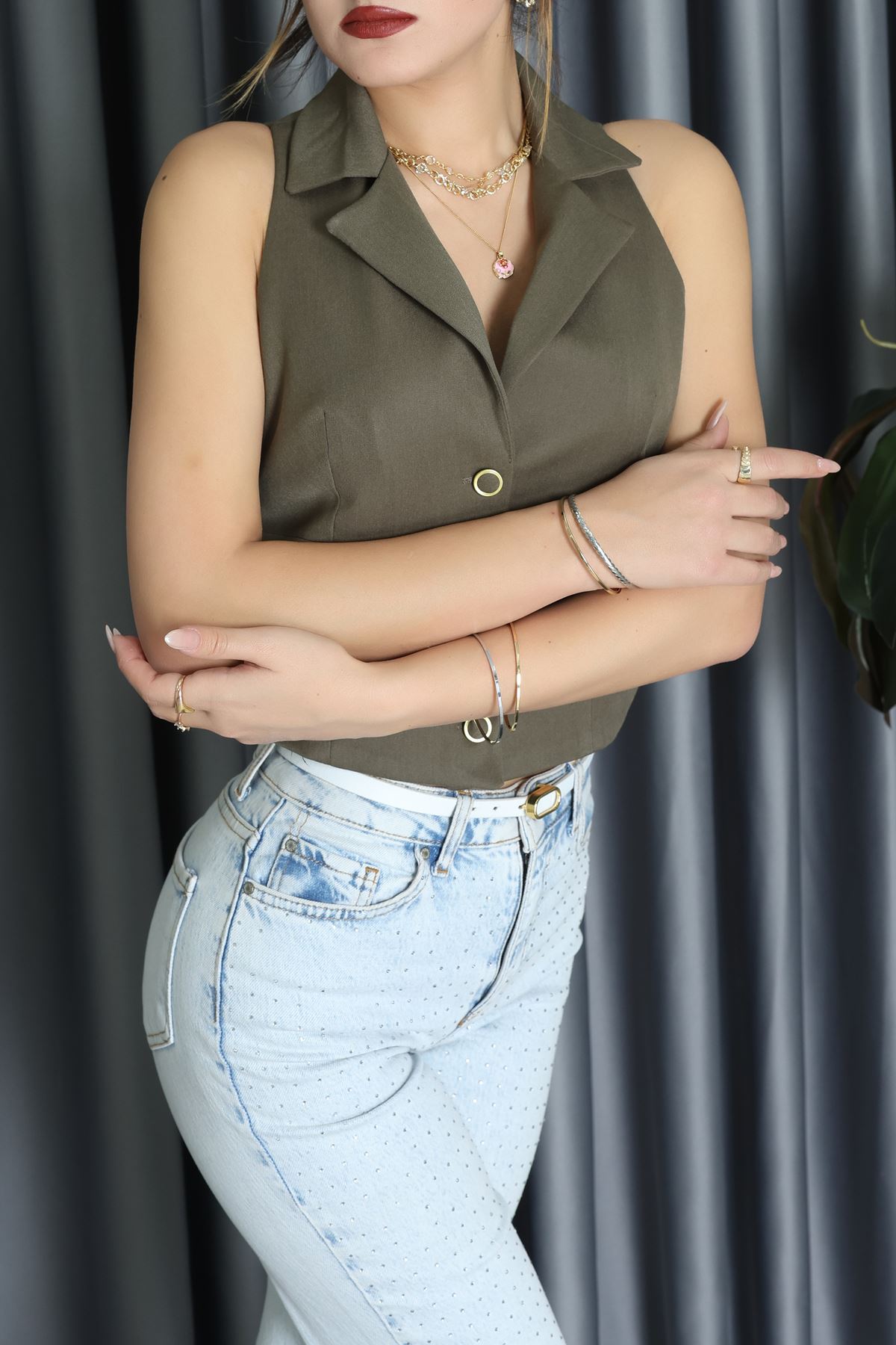 Lefon Kruvaze Kesim Dabıl Yelek Haki - 120693.444.