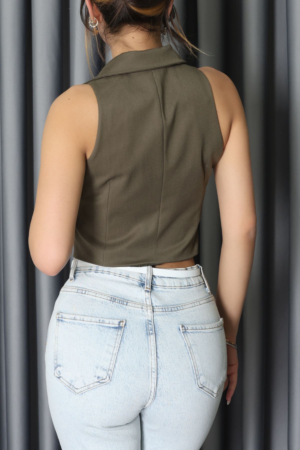 Lefon Kruvaze Kesim Dabıl Yelek Haki - 120693.444.