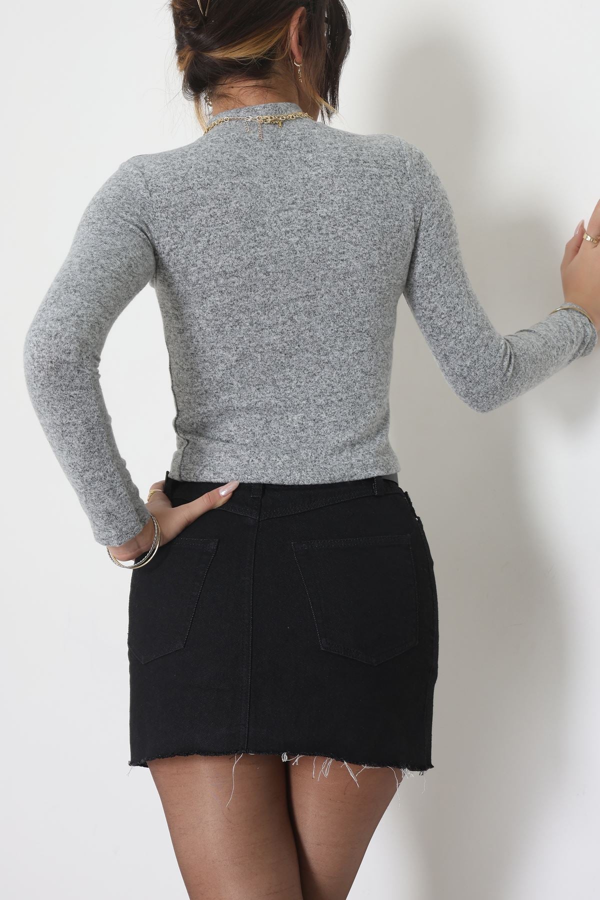 Dik Yaka Yumoş Body Gri - 50205.1723.