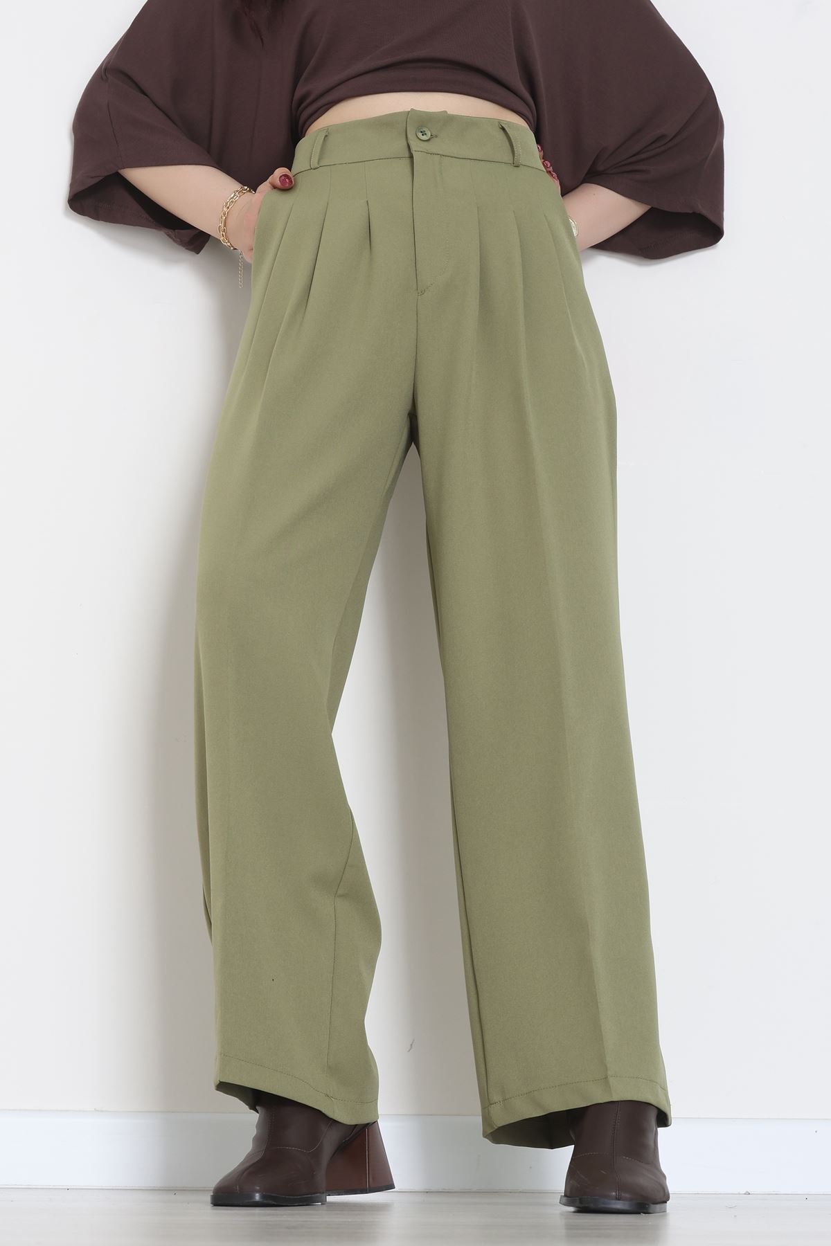 Premium Pileli Palazzo Pantolon Çağla - 51609.683.