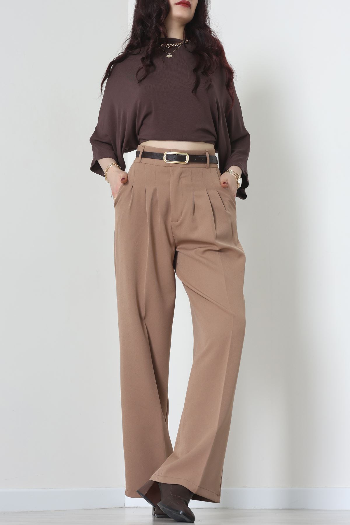 Premium Pileli Palazzo Pantolon Latte - 51609.683.