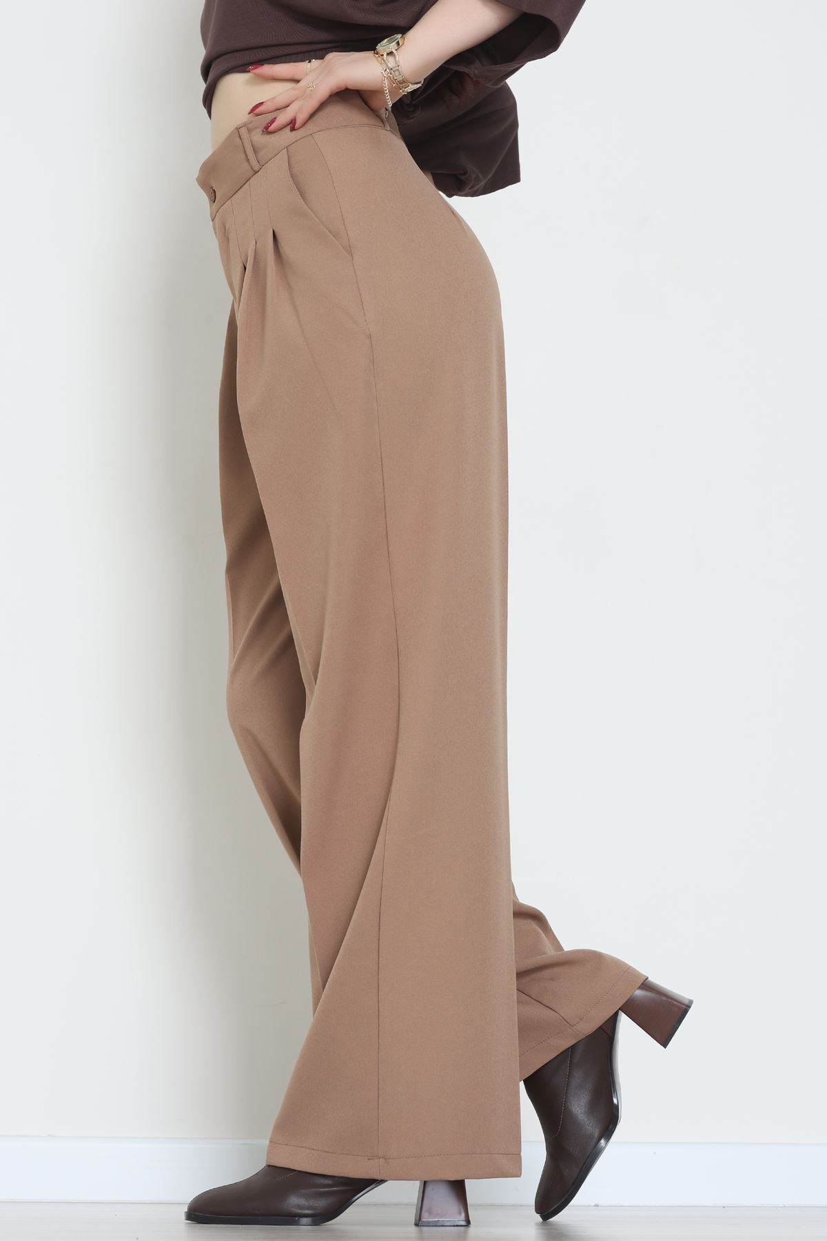 Premium Pileli Palazzo Pantolon Latte - 51609.683.