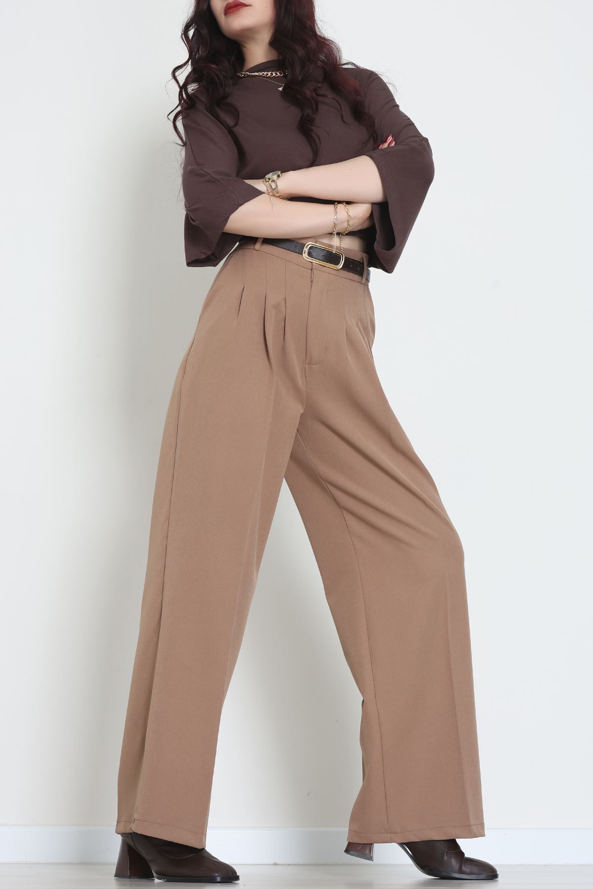 Premium Pileli Palazzo Pantolon Latte - 51609.683.