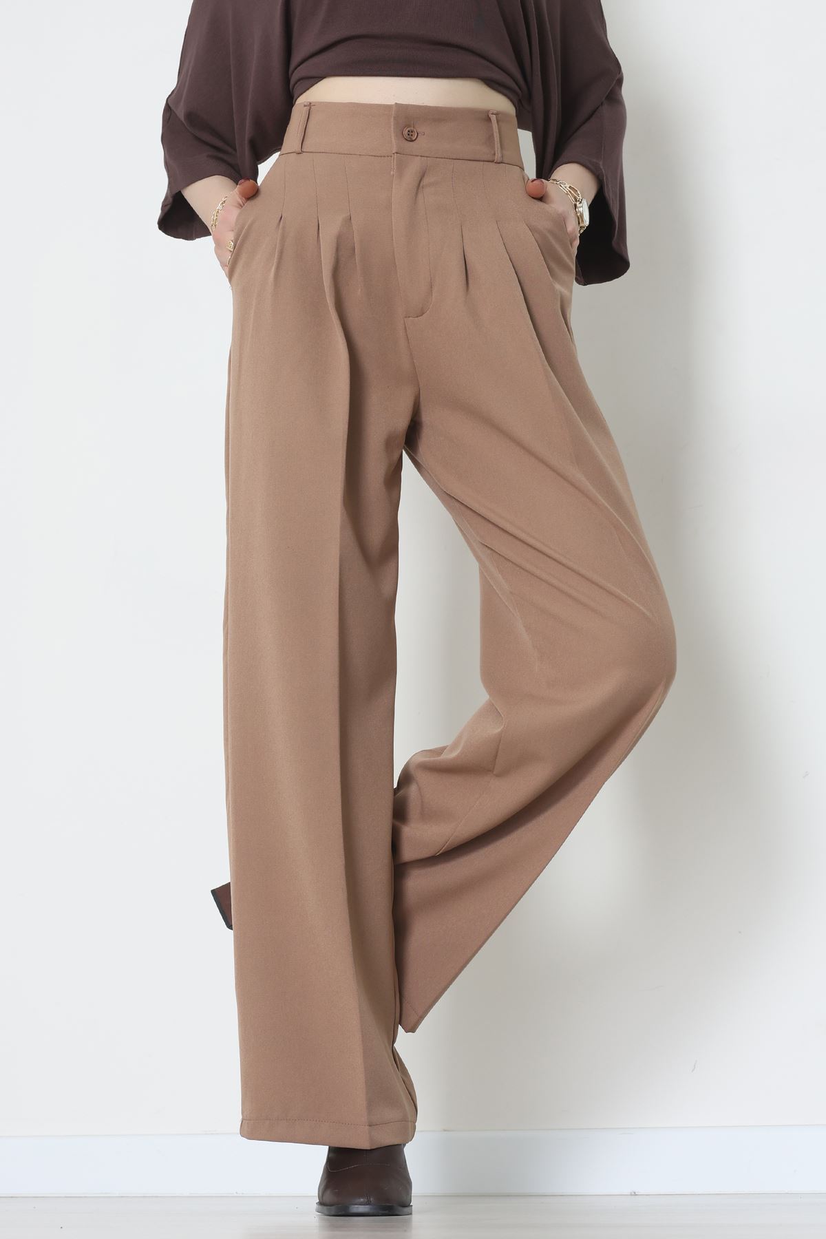 Premium Pileli Palazzo Pantolon Latte - 51609.683.