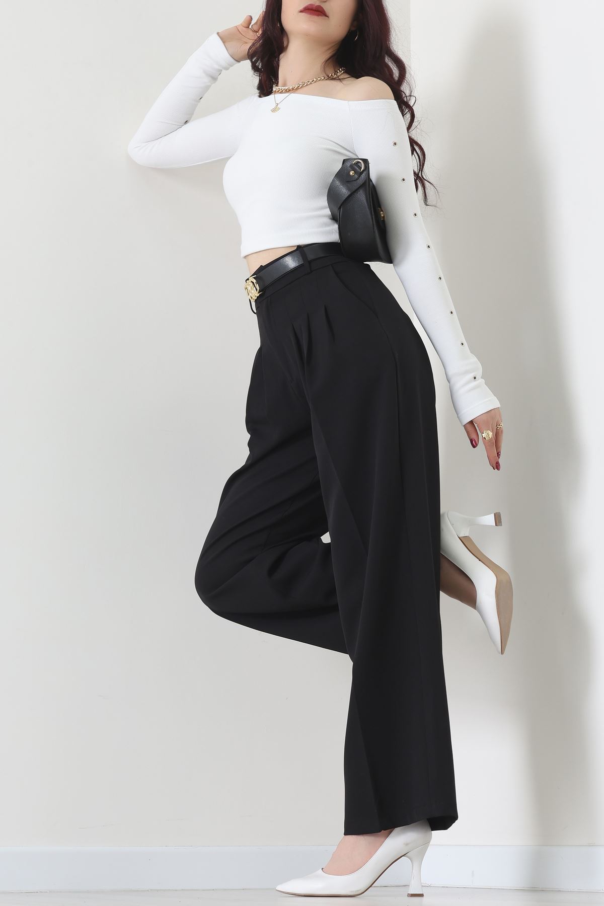 Premium Pileli Palazzo Pantolon Siyah - 51609.683.