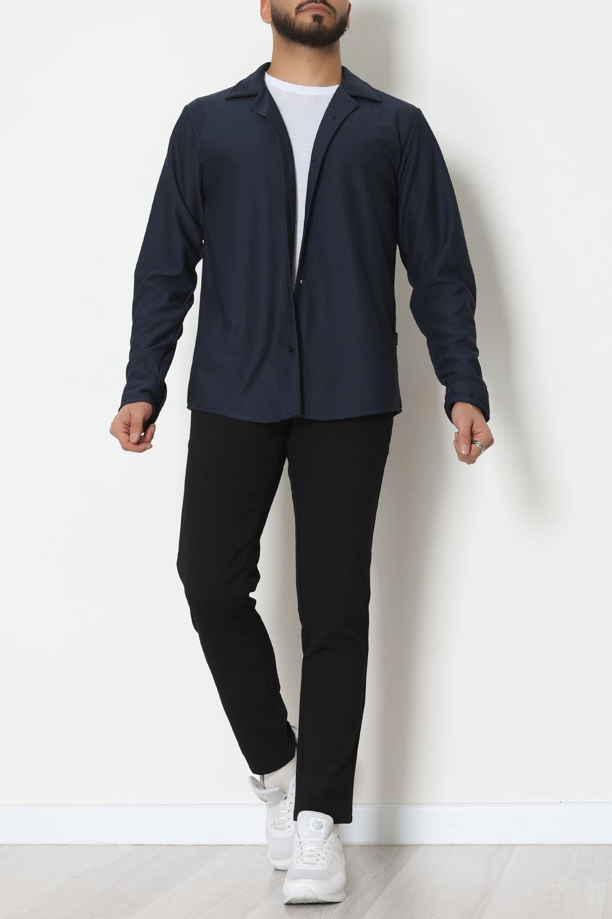 Zra Krep Fitilli Erkek Gömlek Lacivert - 31804.1937.