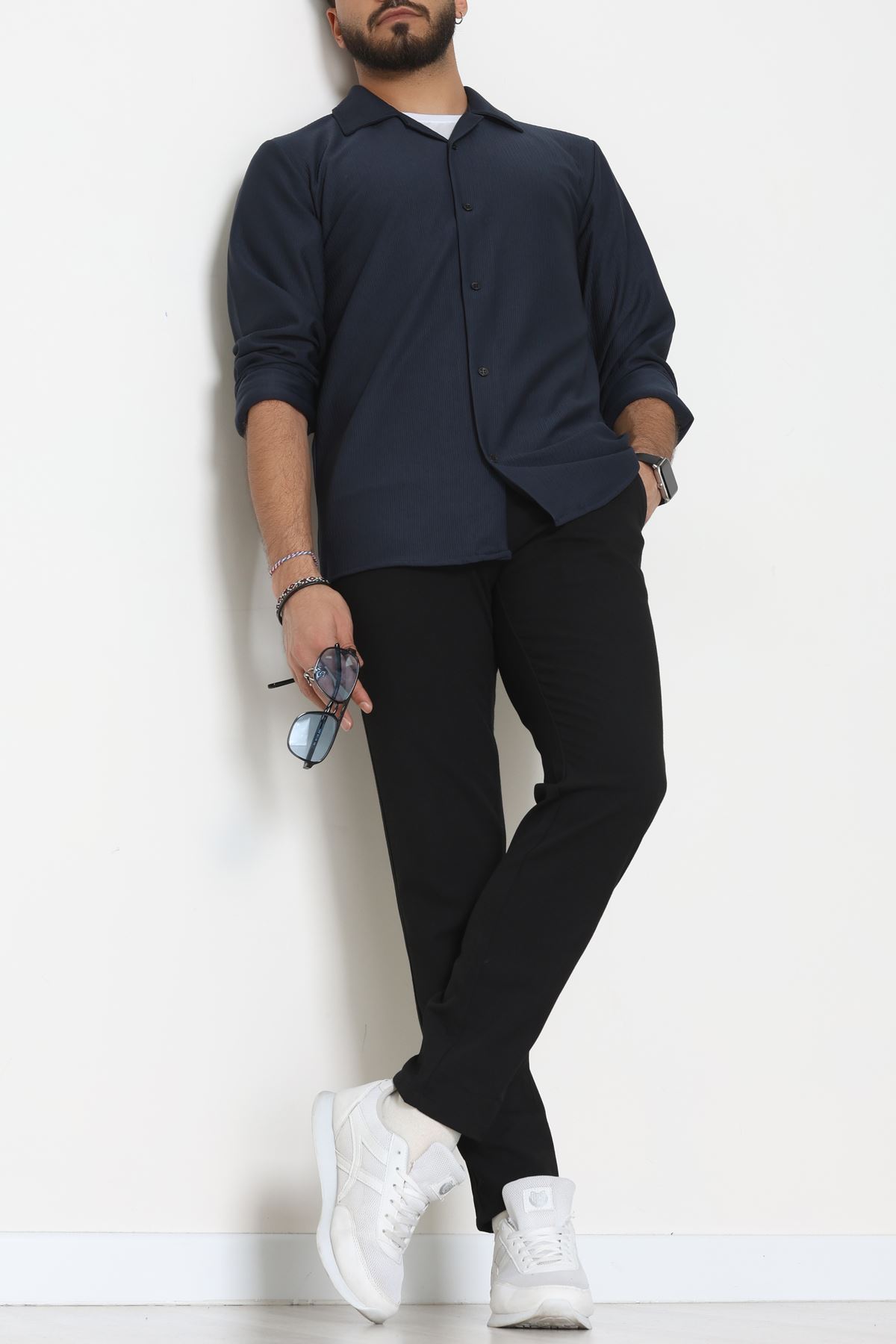 Zra Krep Fitilli Erkek Gömlek Lacivert - 31804.1937.