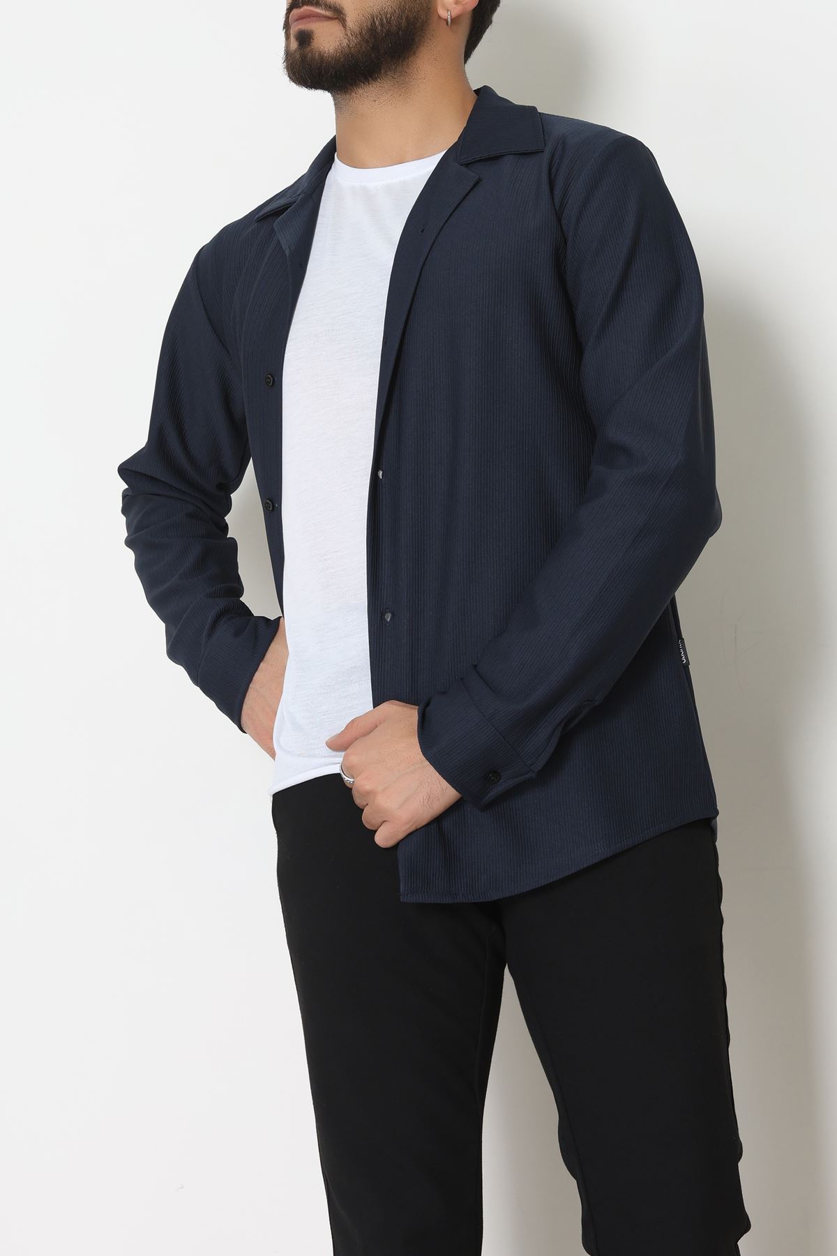 Zra Krep Fitilli Erkek Gömlek Lacivert - 31804.1937.