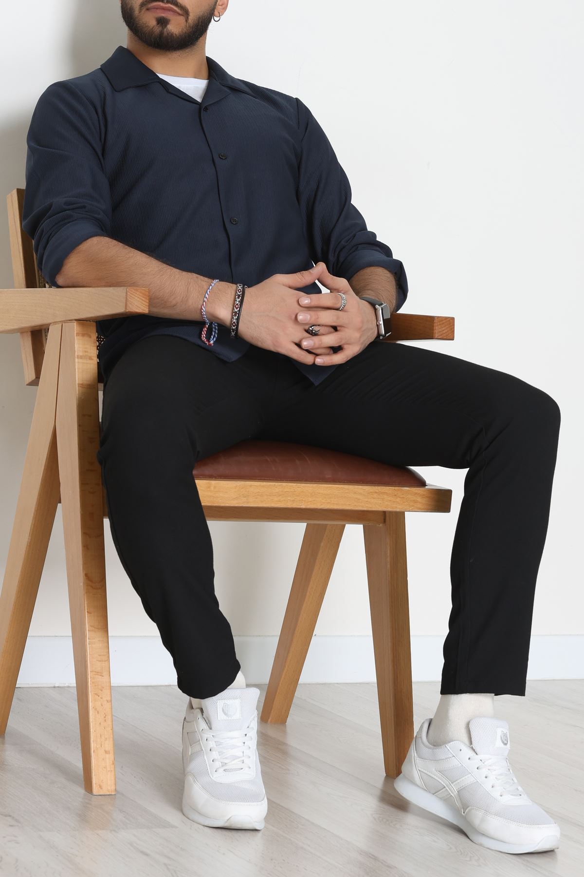 Zra Krep Fitilli Erkek Gömlek Lacivert - 31804.1937.