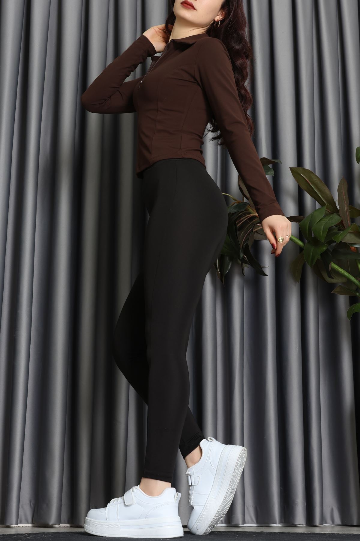 Modal Kumaş Polo Yaka Bluz Kahve - 71793.444.