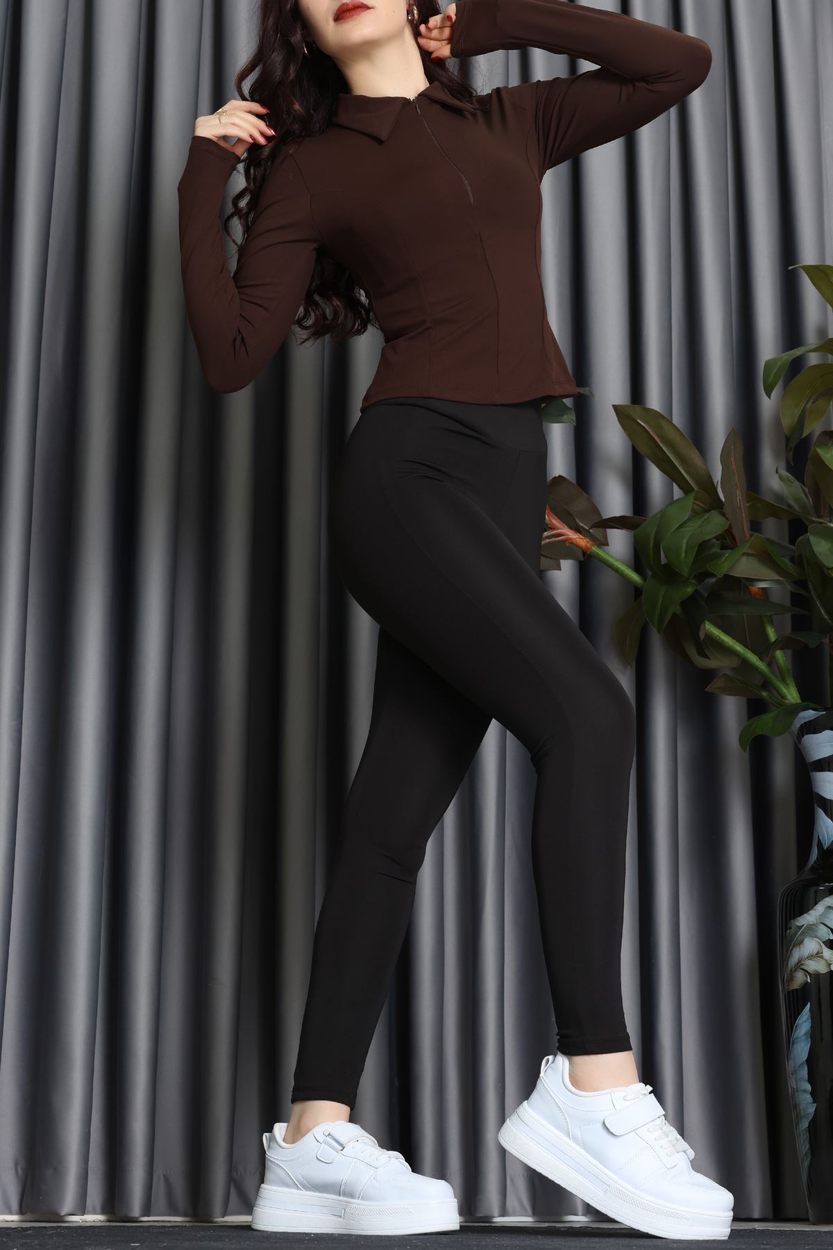 Modal Kumaş Polo Yaka Bluz Kahve - 71793.444.