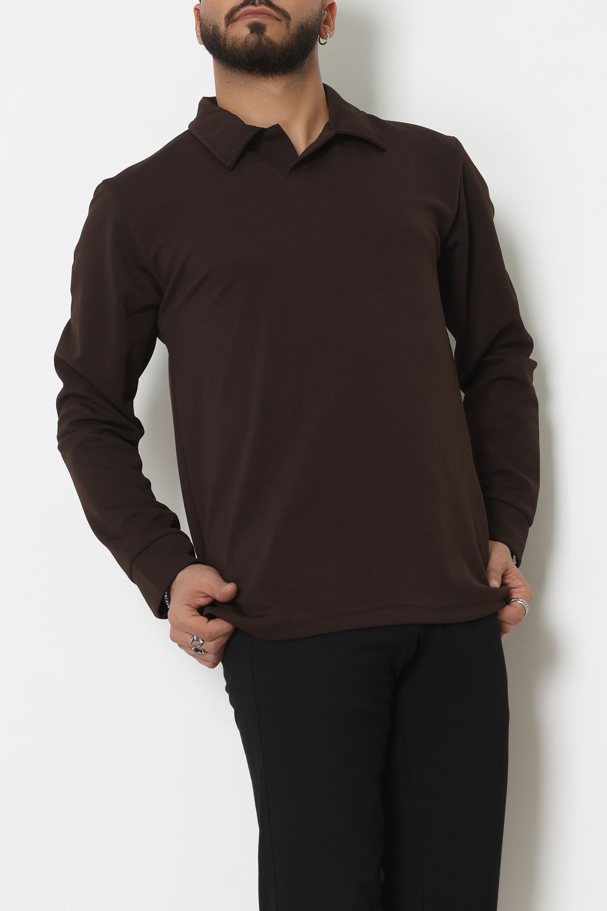 Zra Krep Polo Yaka Erkek Sweat Kahve - 42186.1937.