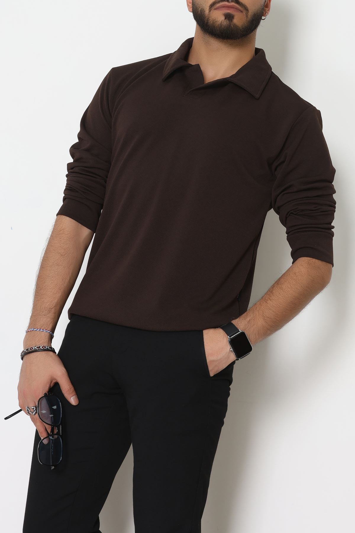 Zra Krep Polo Yaka Erkek Sweat Kahve - 42186.1937.