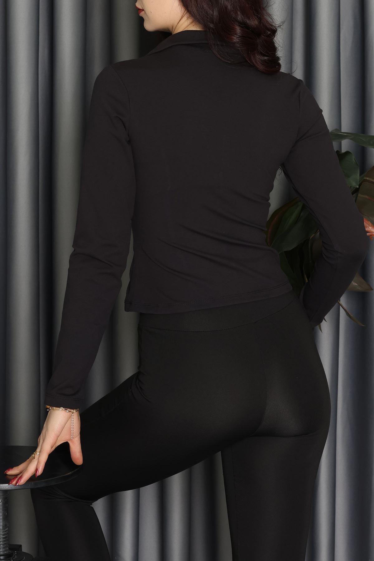 Modal Kumaş Polo Yaka Bluz Siyah - 71793.444.