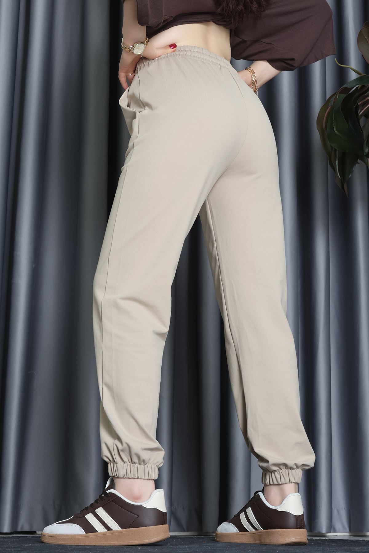 Modal Kumaş Jogger Pantolon Bej - 31591.444.