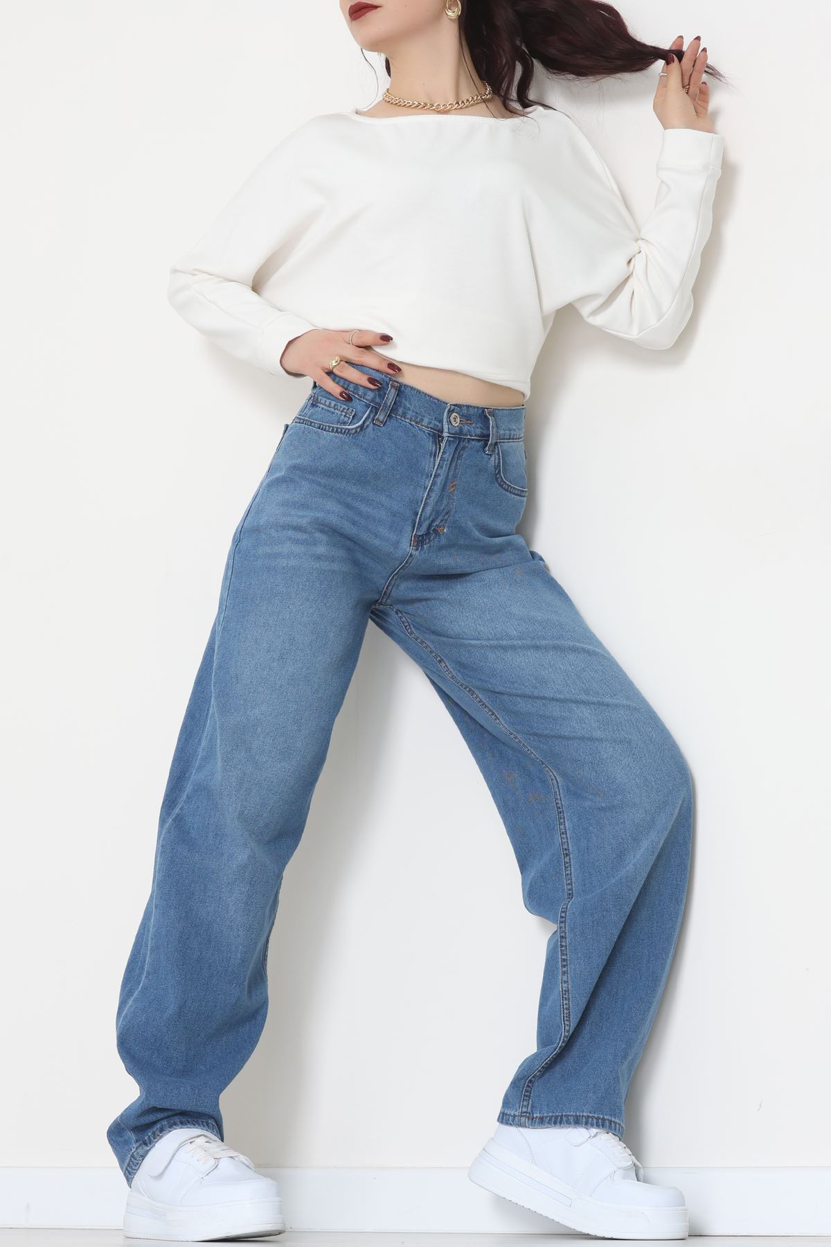 Tokalı Baggy Kot Pantolon Açıkmavi - 31558.2088.