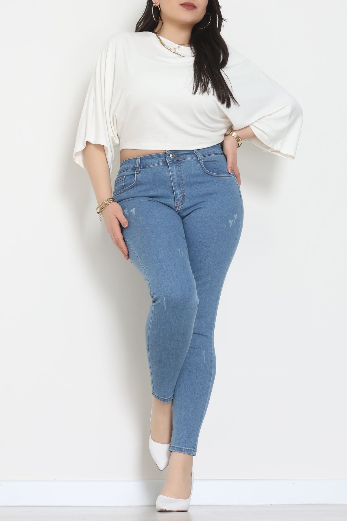 Lazer Kesim Büyük Beden Kot Pantolon Açıkmavi - 31828.2121.