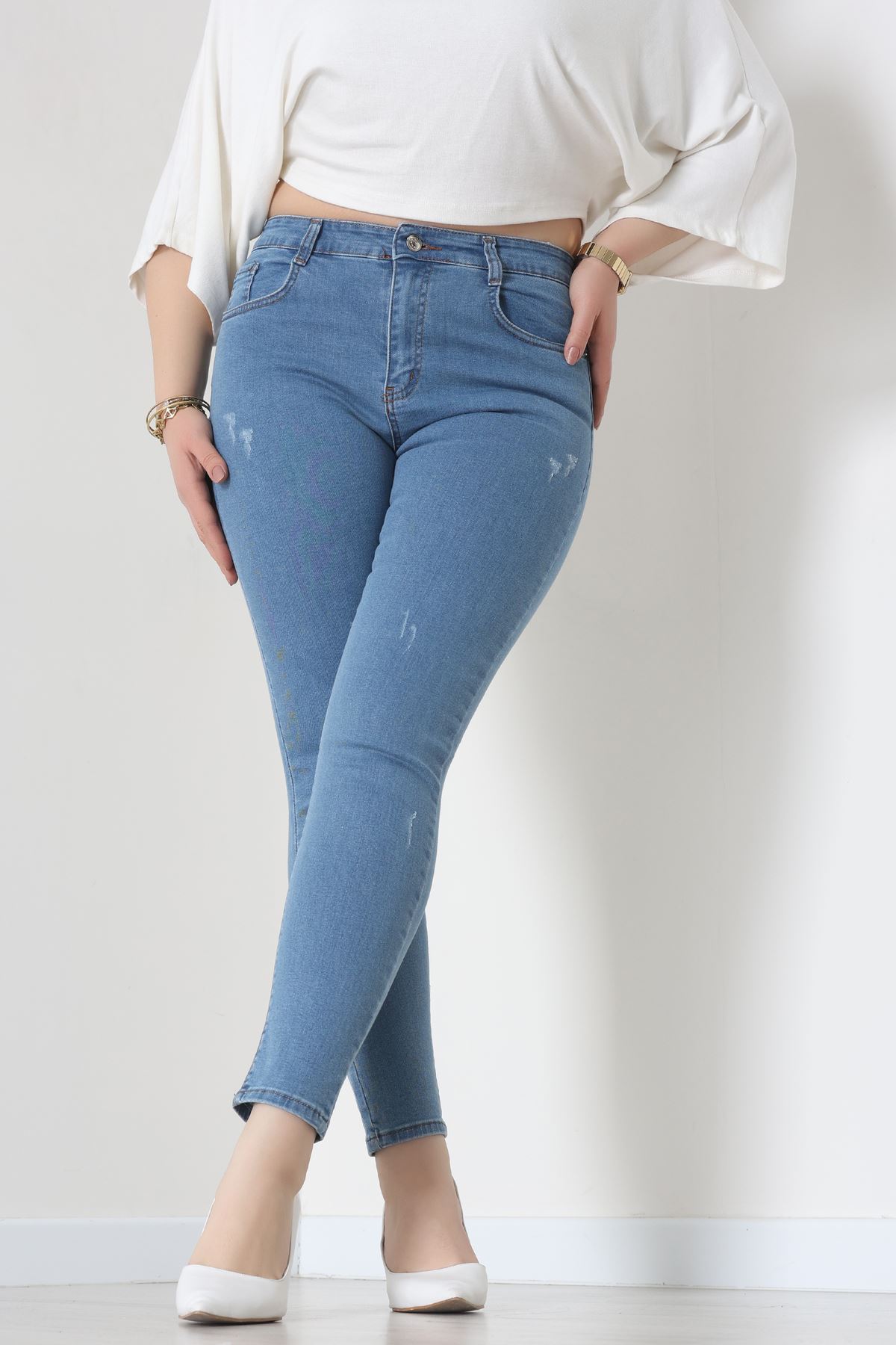 Lazer Kesim Büyük Beden Kot Pantolon Açıkmavi - 31828.2121.