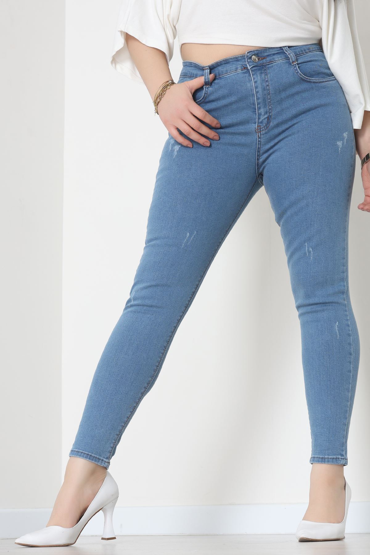 Lazer Kesim Büyük Beden Kot Pantolon Açıkmavi - 31828.2121.