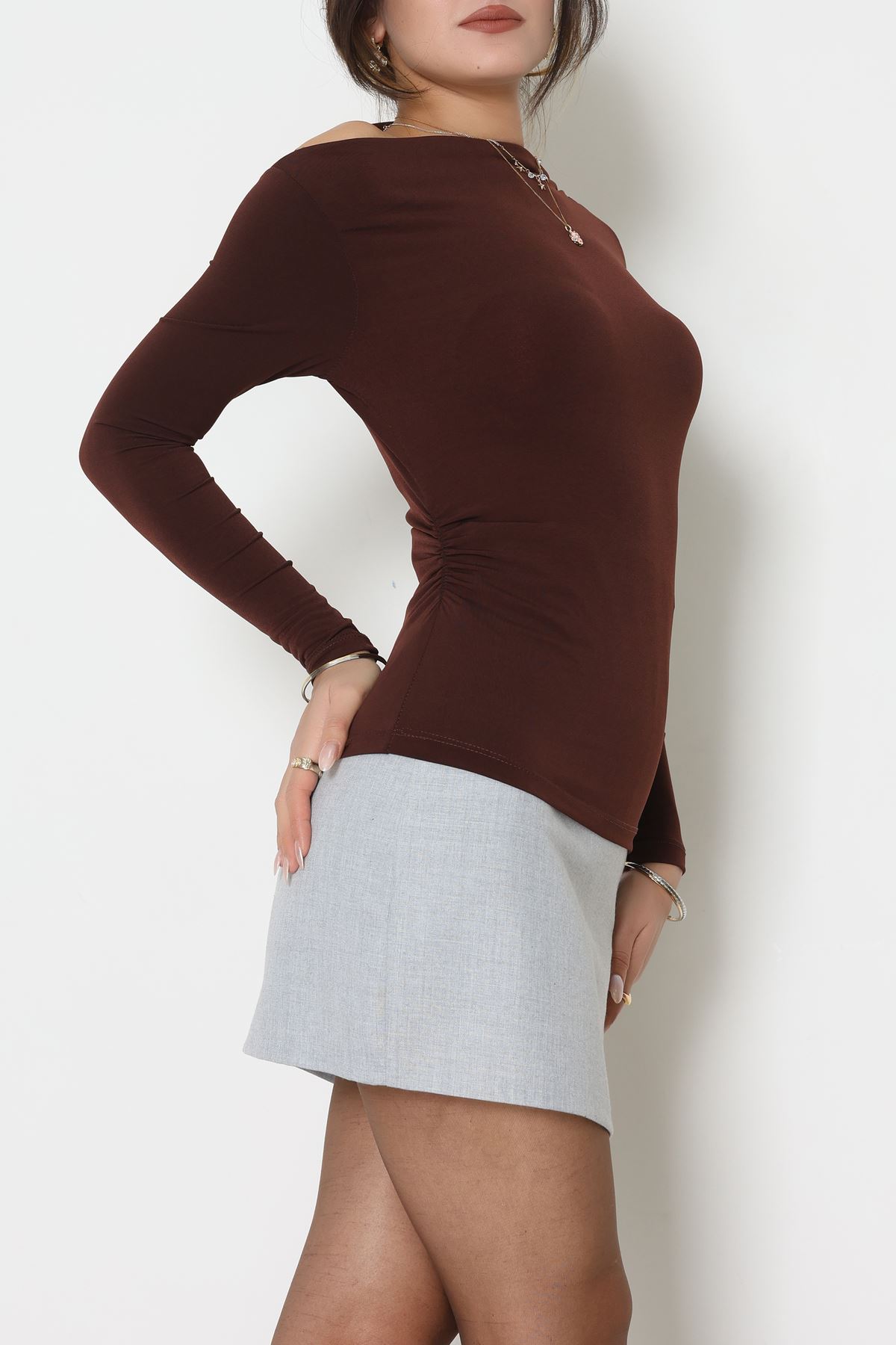 Sandy Kayık Kaya Bluz Kahve - 42802.1949.