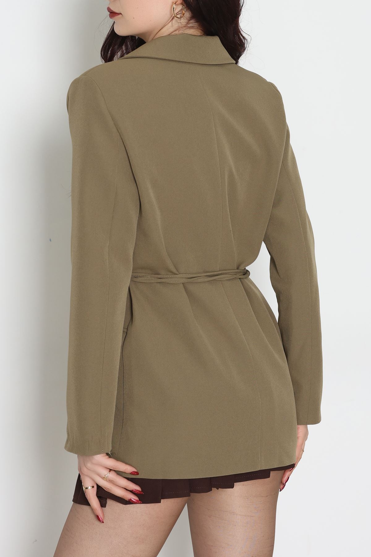 Bağlamalı Astarlı Blazer Ceket Haki - 31815.1991.