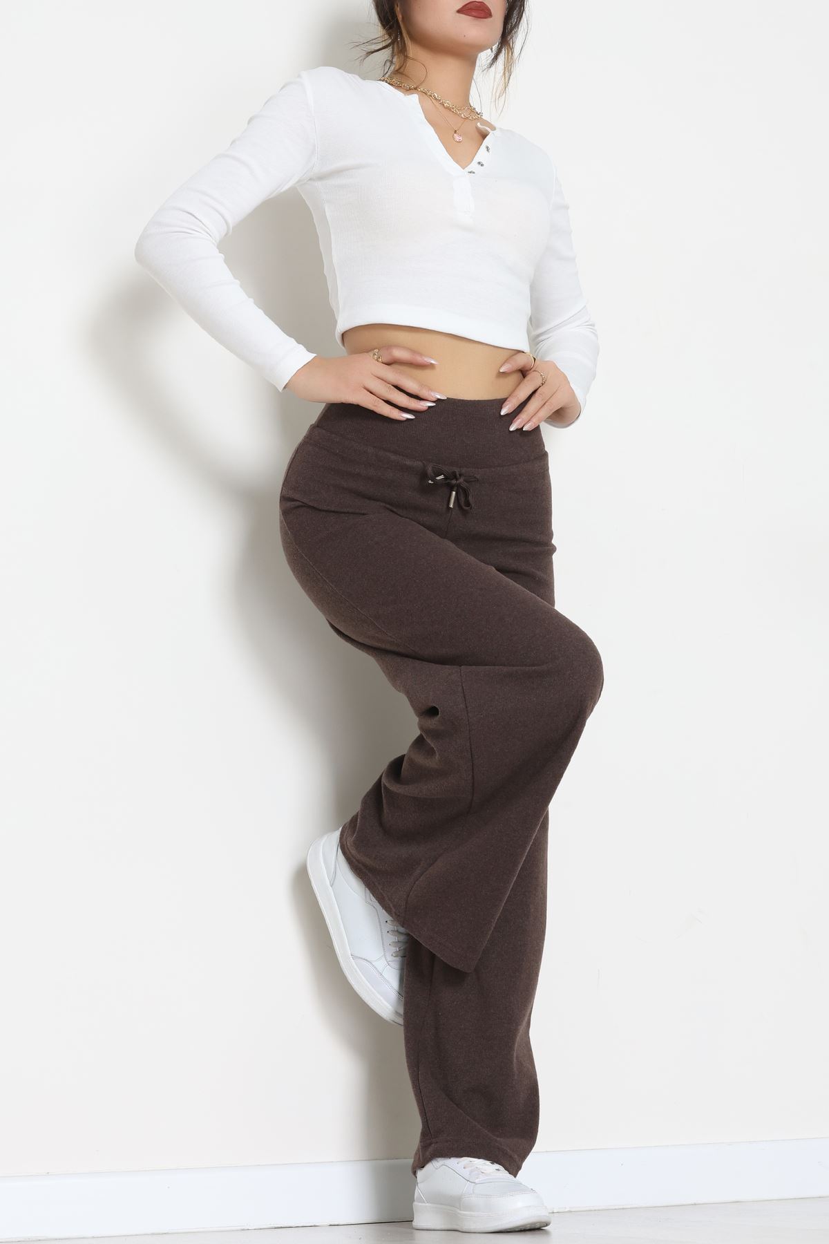 Selanik Kumaş Lastikli Palazzo Pantolon Kahve - 51227.1567.