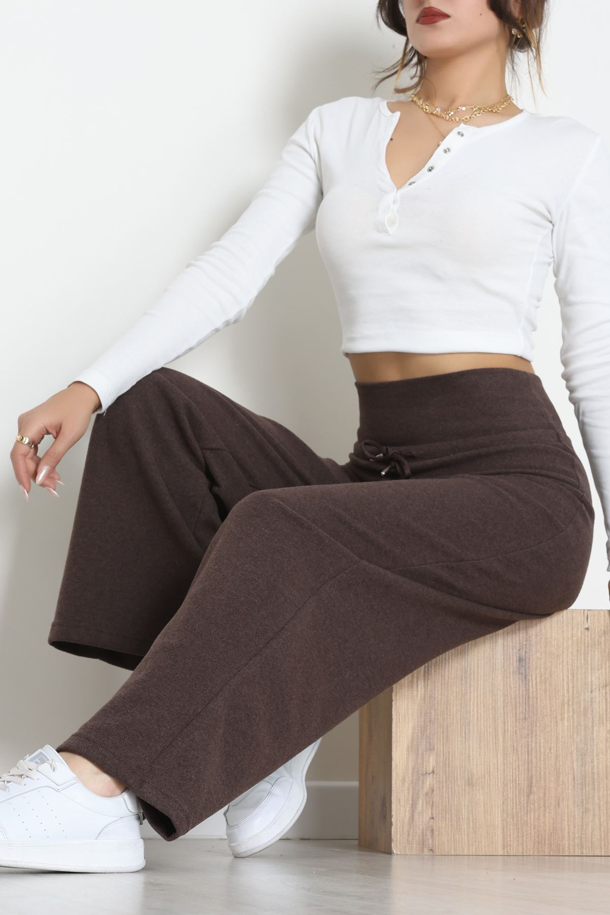 Selanik Kumaş Lastikli Palazzo Pantolon Kahve - 51227.1567.