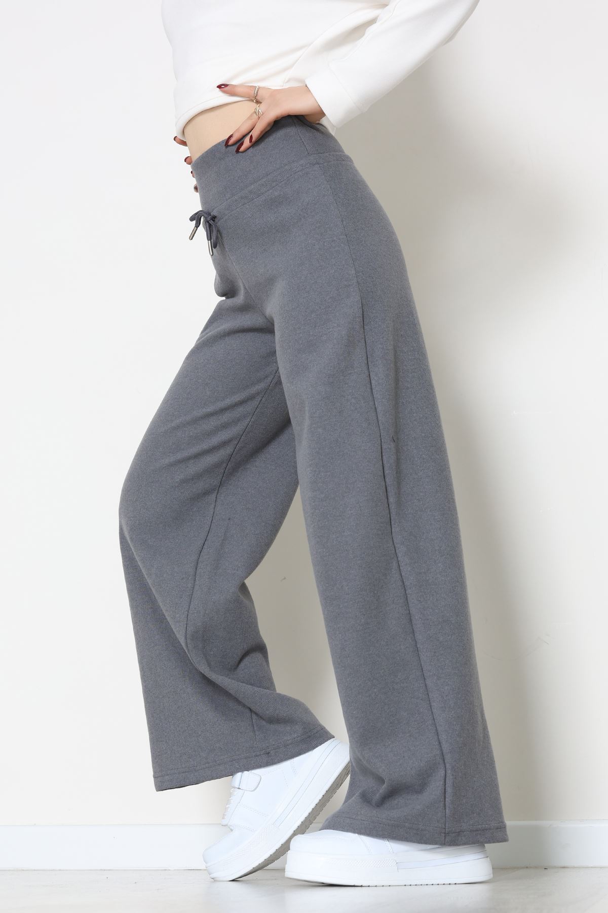 Selanik Kumaş Lastikli Palazzo Pantolon Antrasit - 51227.1567.