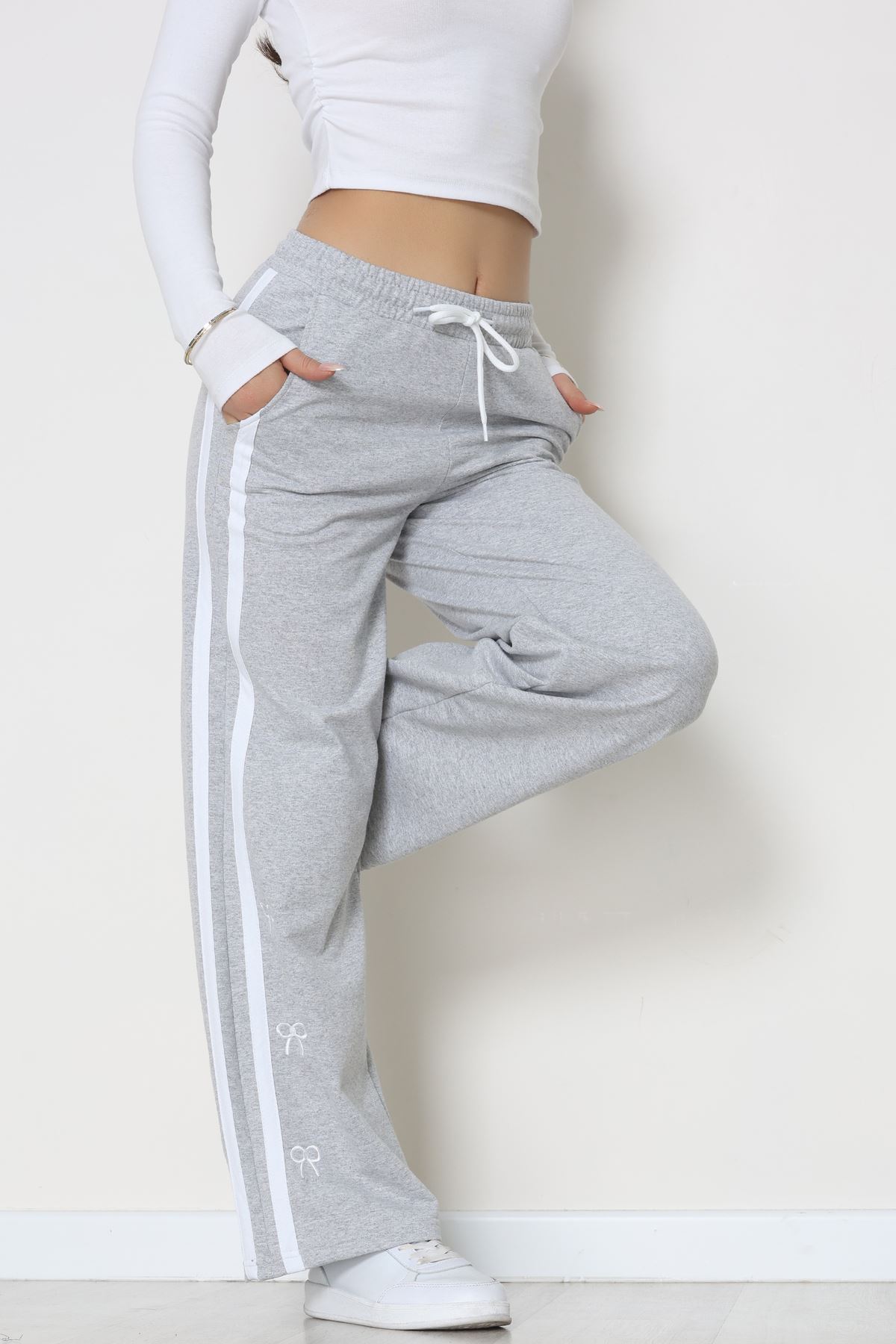 Şeritli 2 İplik Eşofman Altı Gri - 52177.1005.