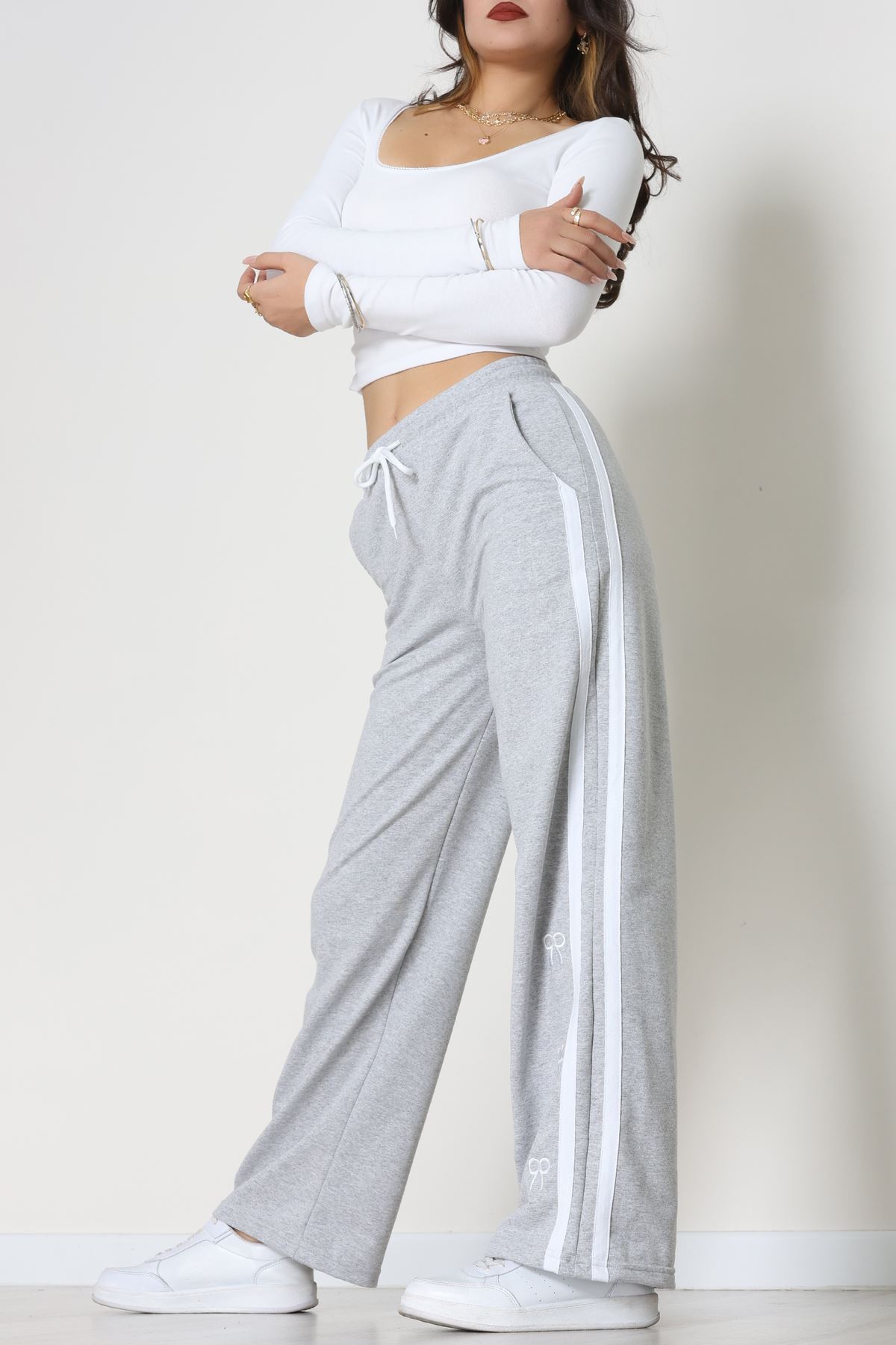 Şeritli 2 İplik Eşofman Altı Gri - 52177.1005.