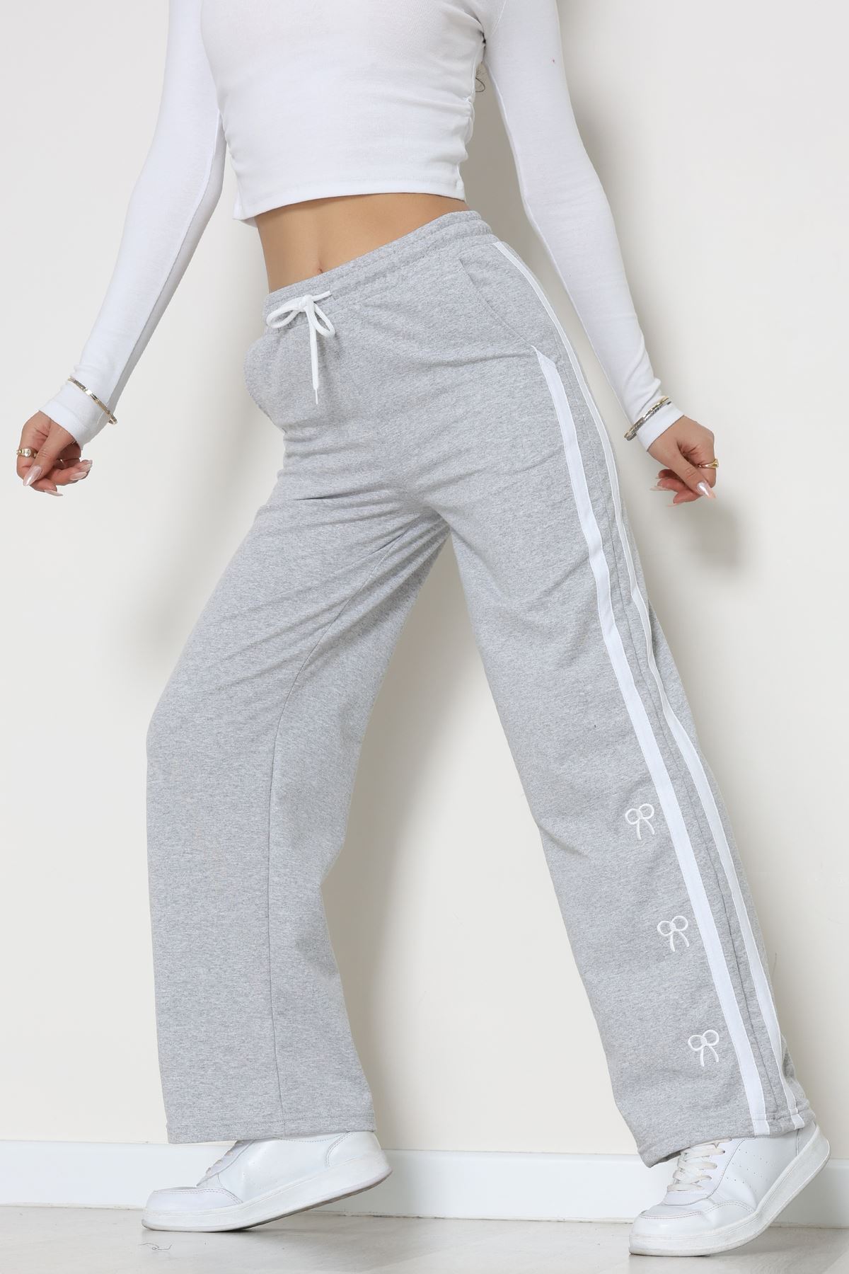 Şeritli 2 İplik Eşofman Altı Gri - 52177.1005.