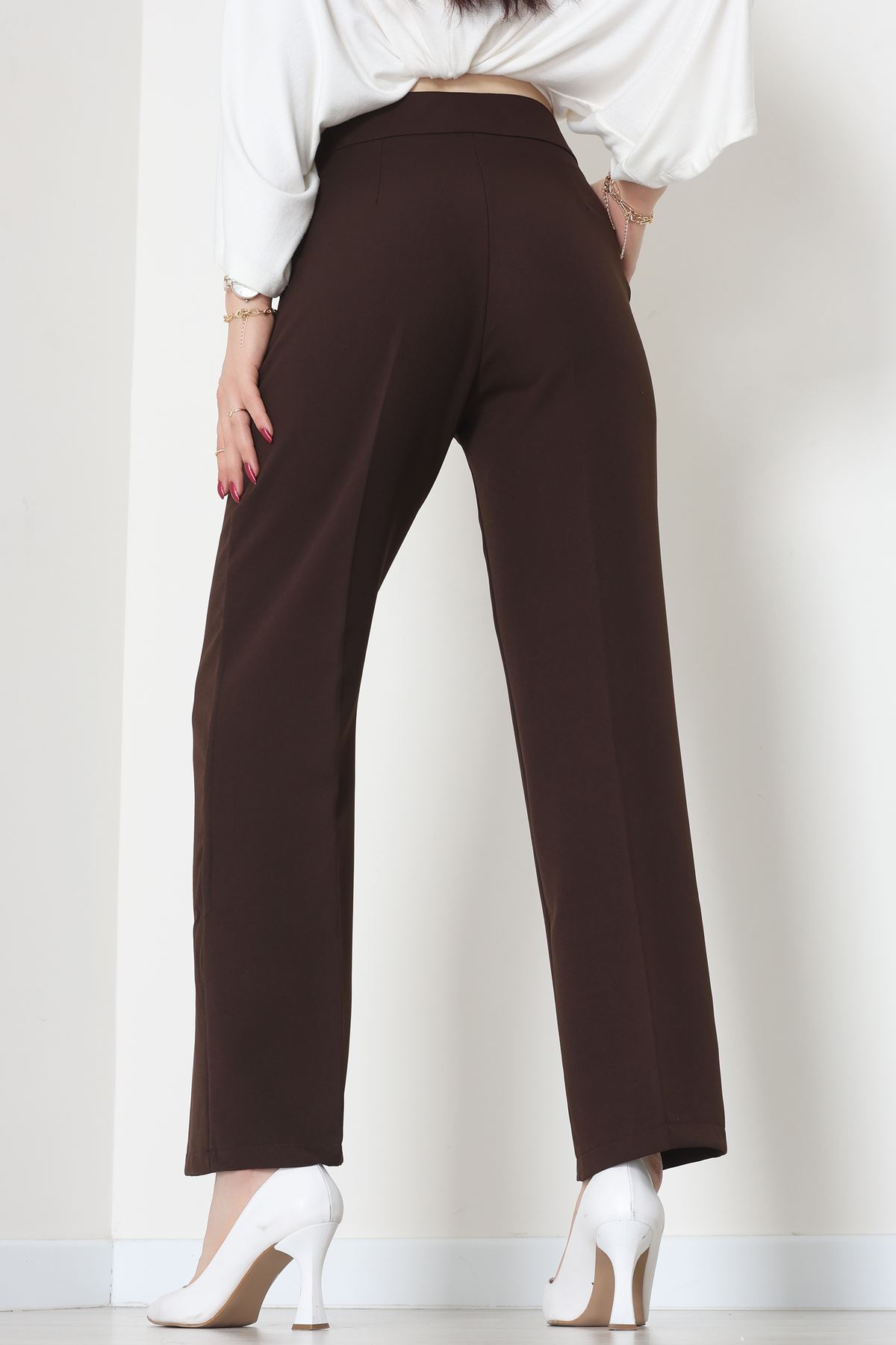 Double Kumaş İp Bağlamalı Palazzo Pantolon Kahve - 51268.683.