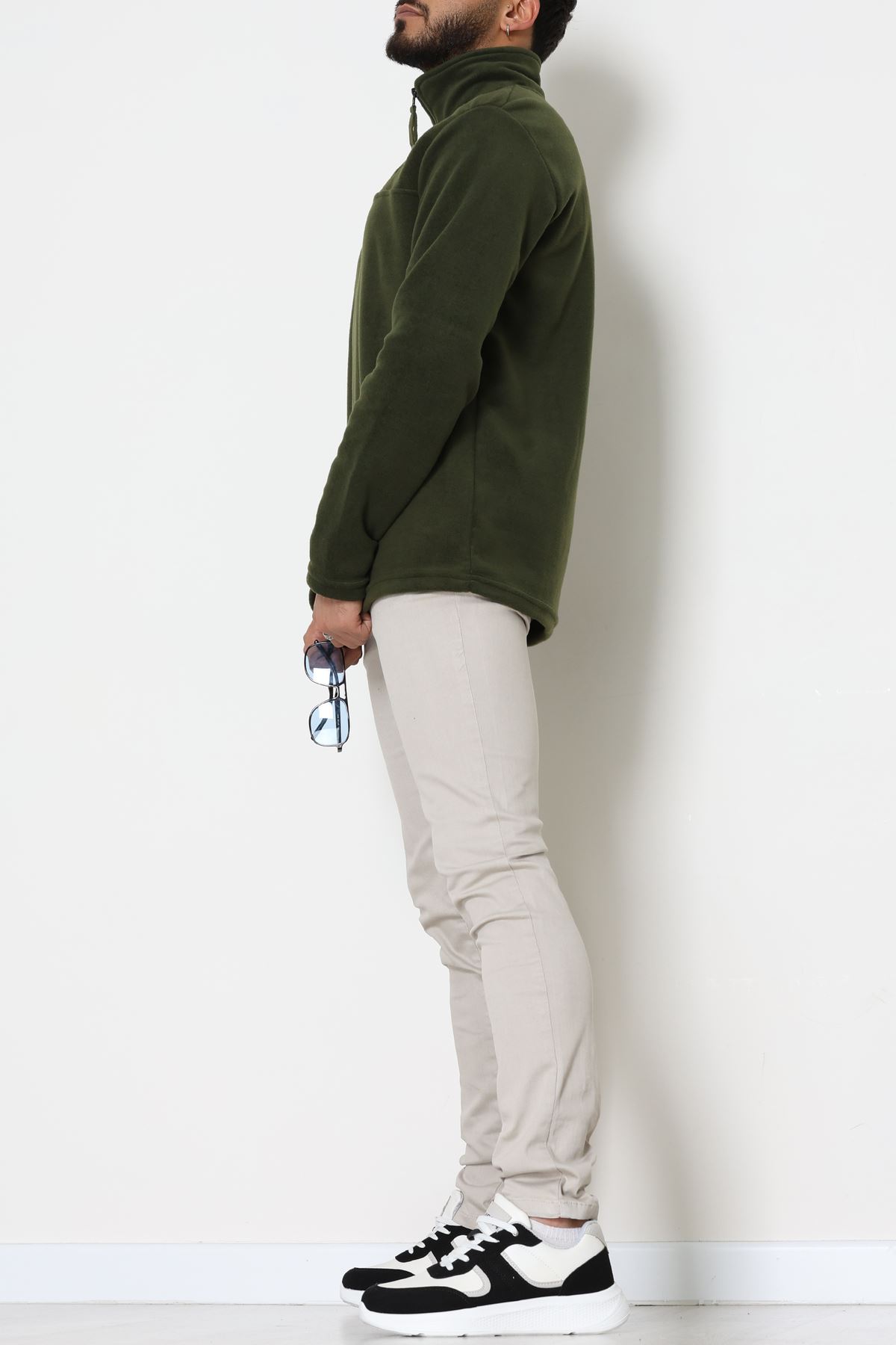 Yakası Fermuarlı Polar Erkek Sweat Haki - 51269.1937.