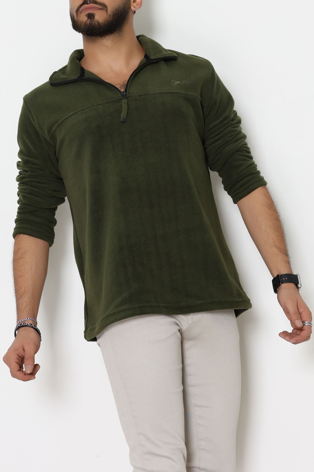 Yakası Fermuarlı Polar Erkek Sweat Haki - 51269.1937.