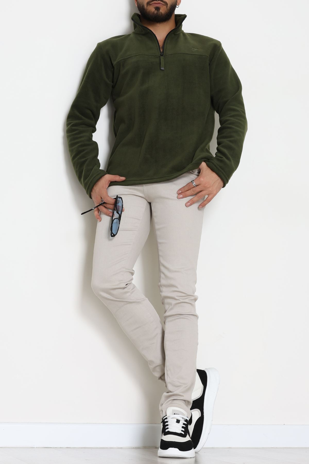 Yakası Fermuarlı Polar Erkek Sweat Haki - 51269.1937.